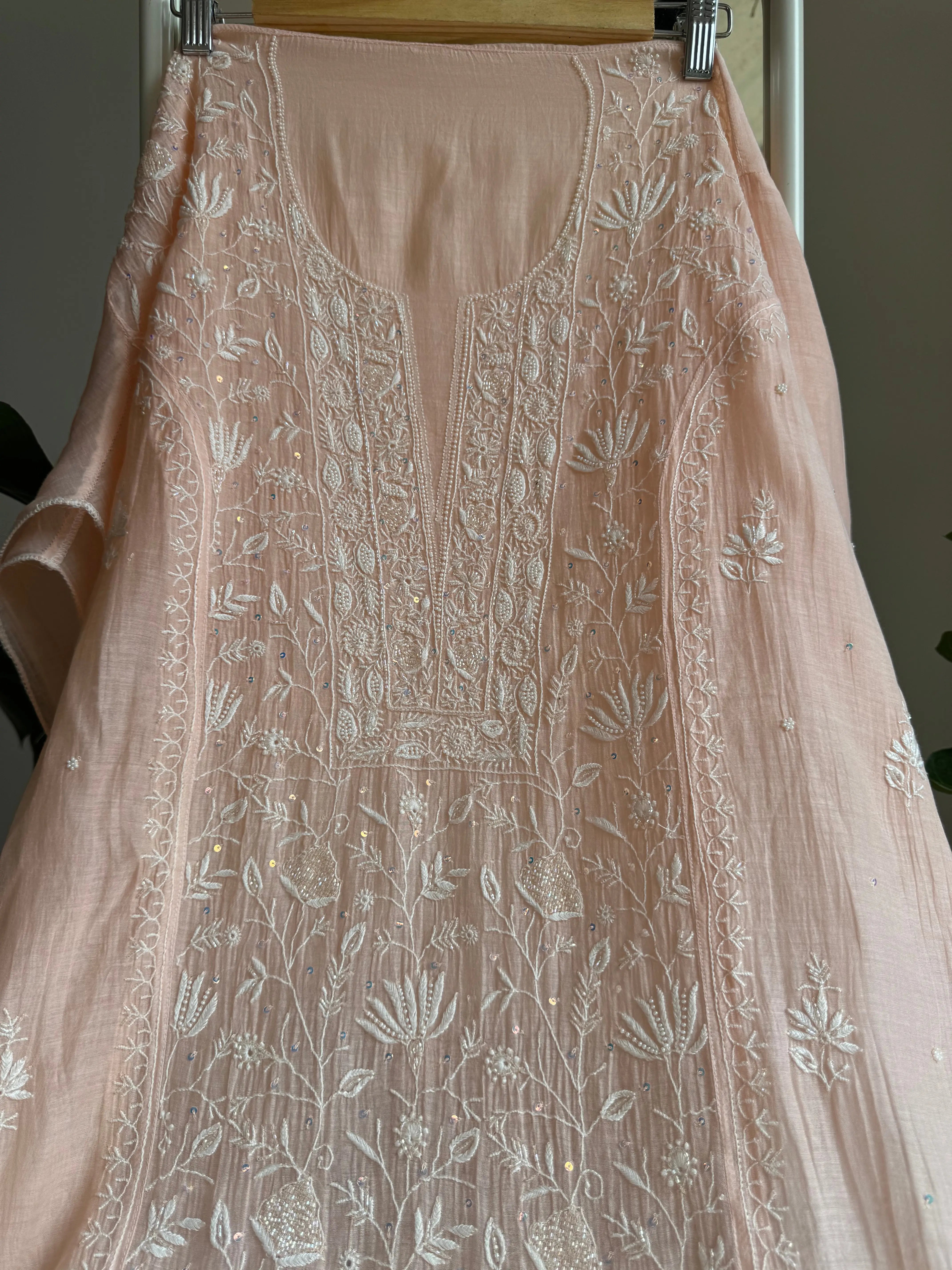 Mul Chanderi Straight Tunic - Peach ARIAA CHIKANKARI 