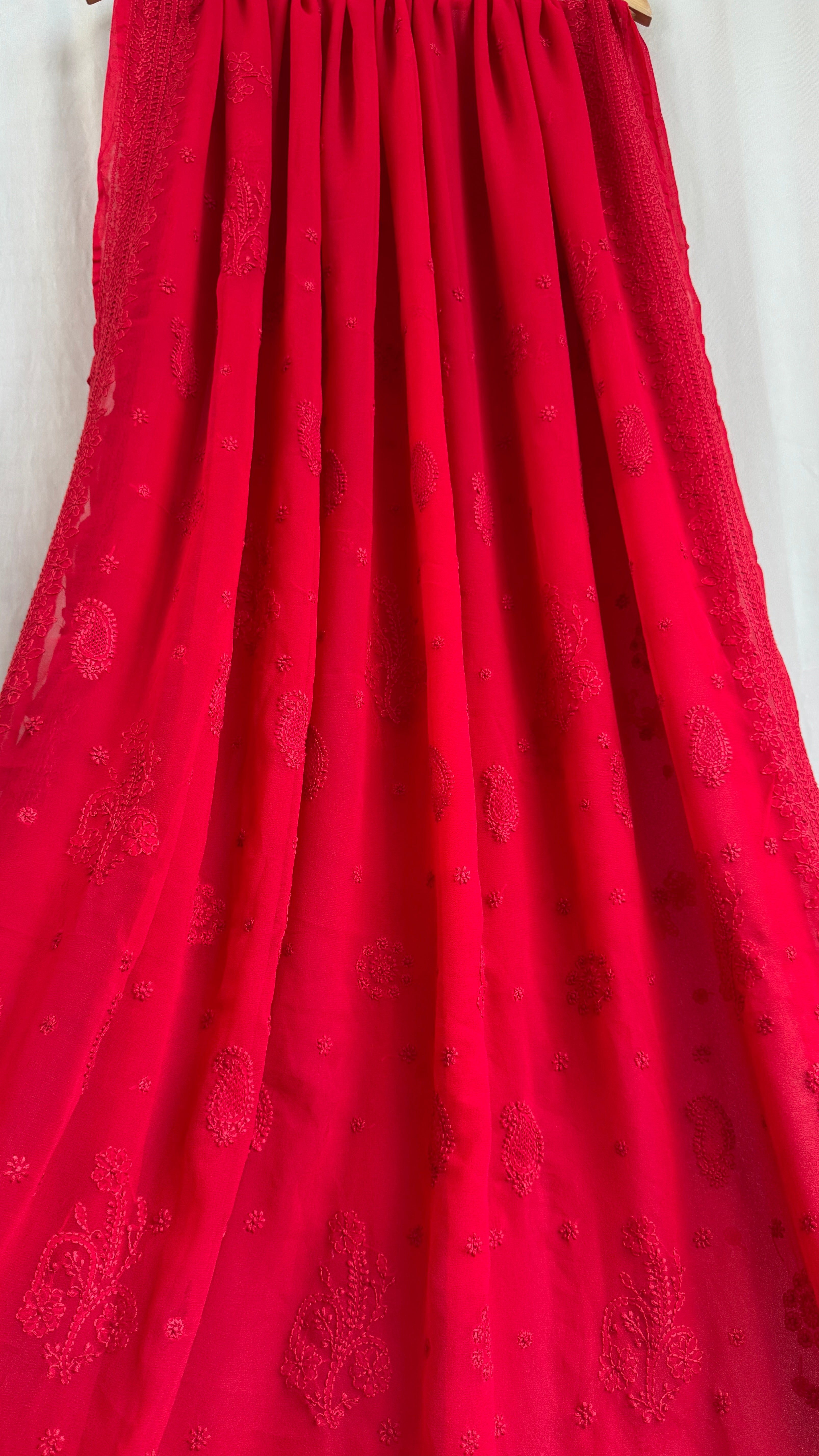Georgette Chikankari saree in Red