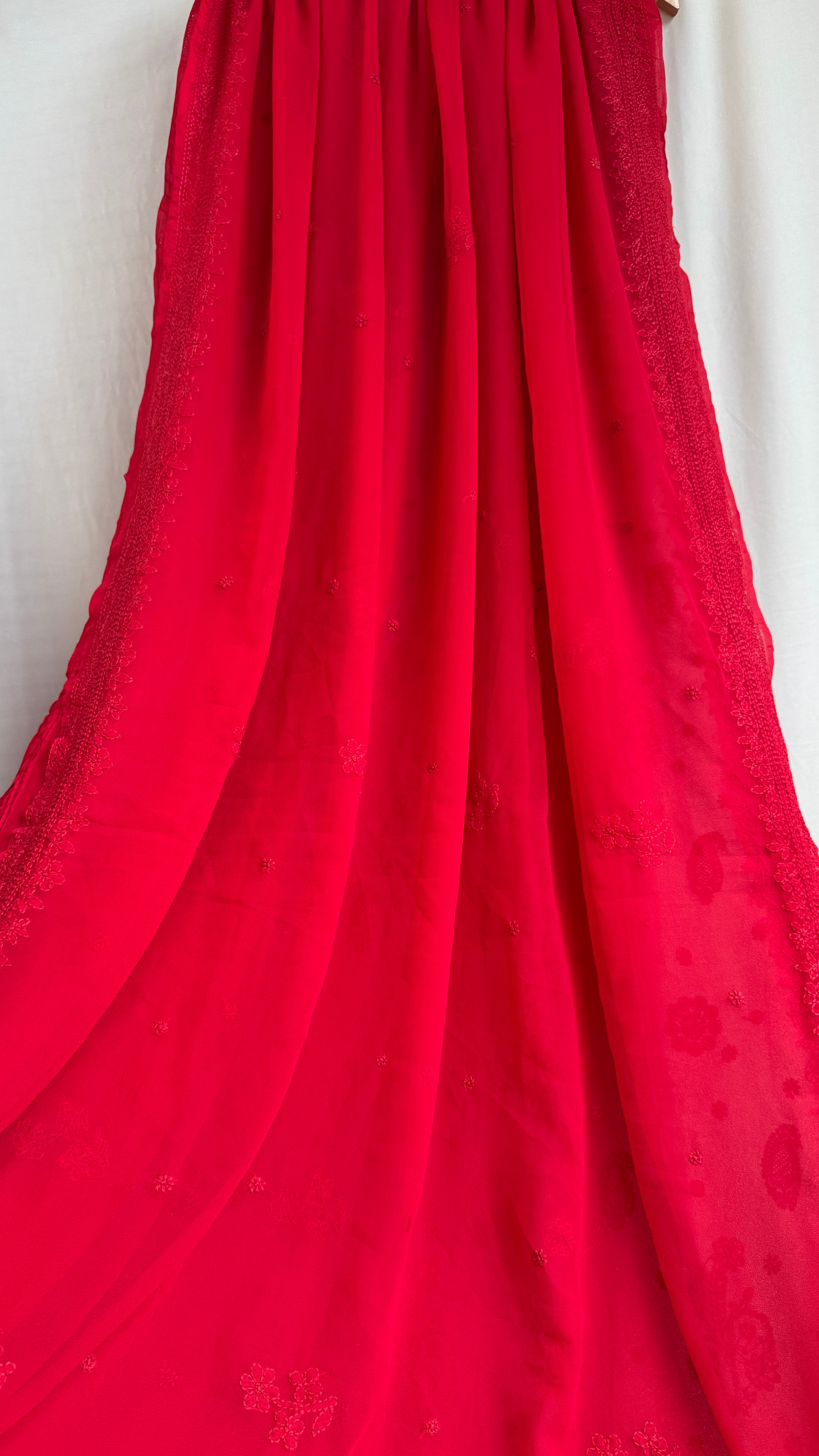 Georgette Chikankari saree in Red