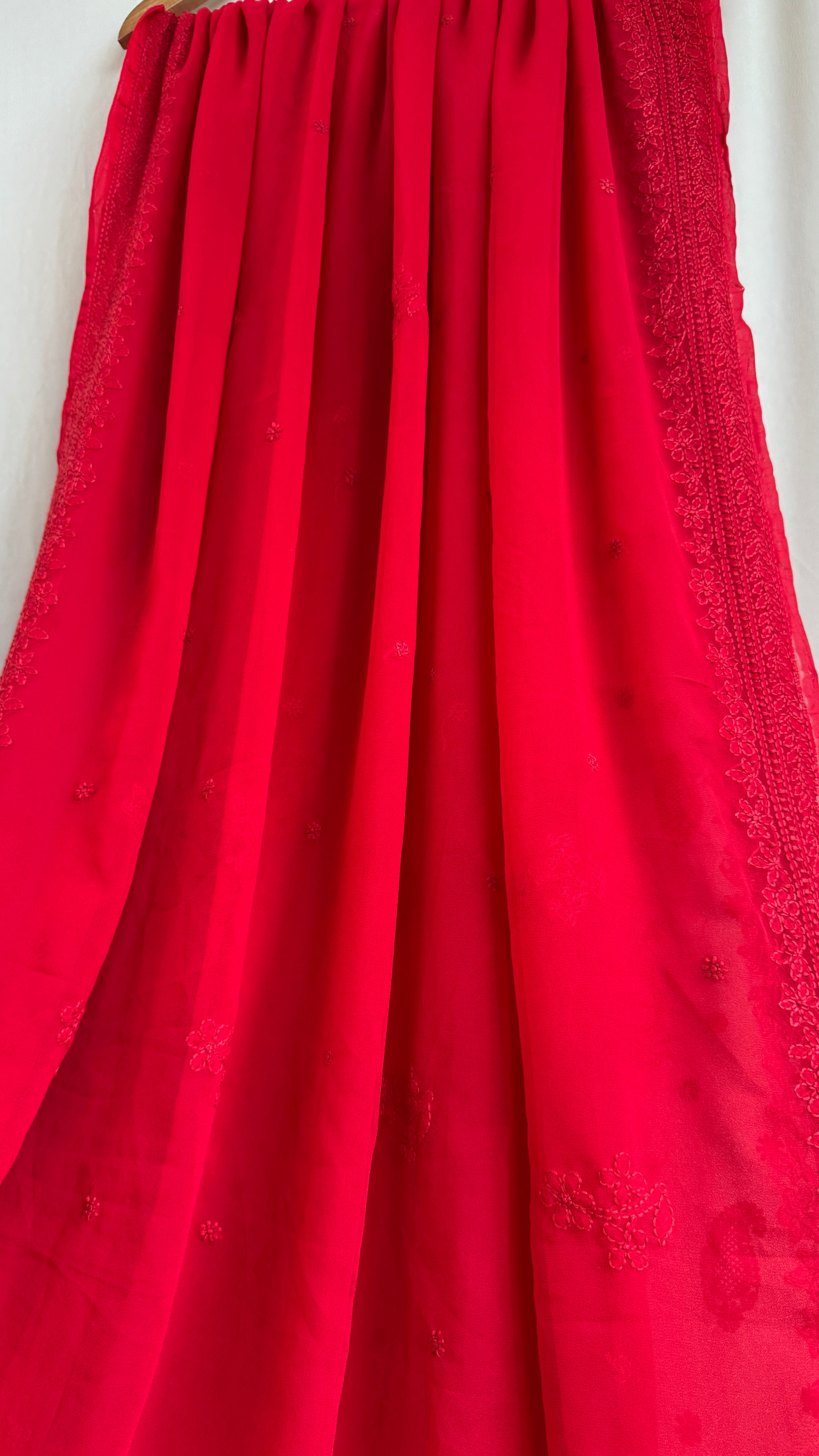 Georgette Chikankari saree in Red