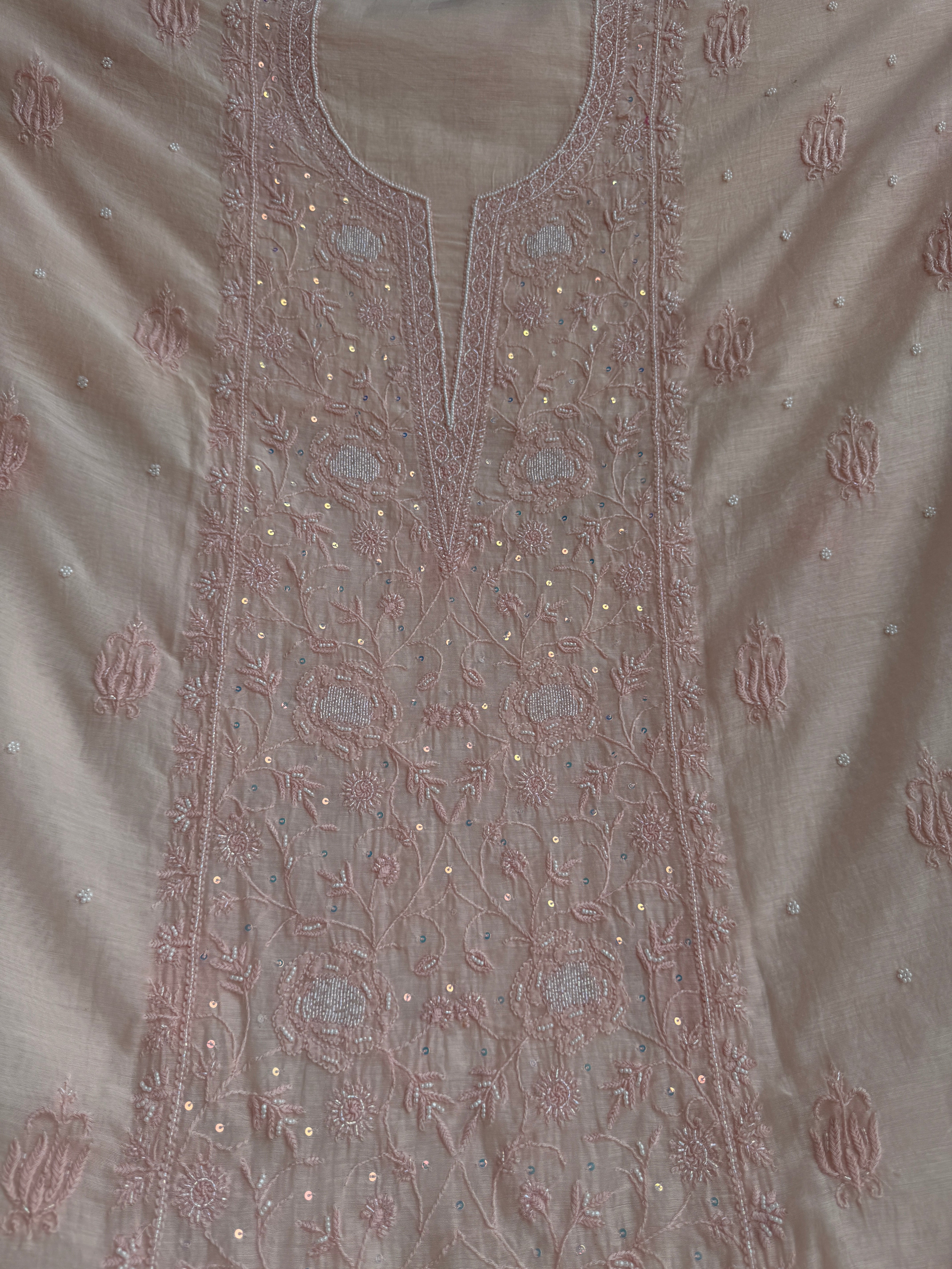 Mul Chanderi Chikankari  - Peach ARIAA CHIKANKARI 