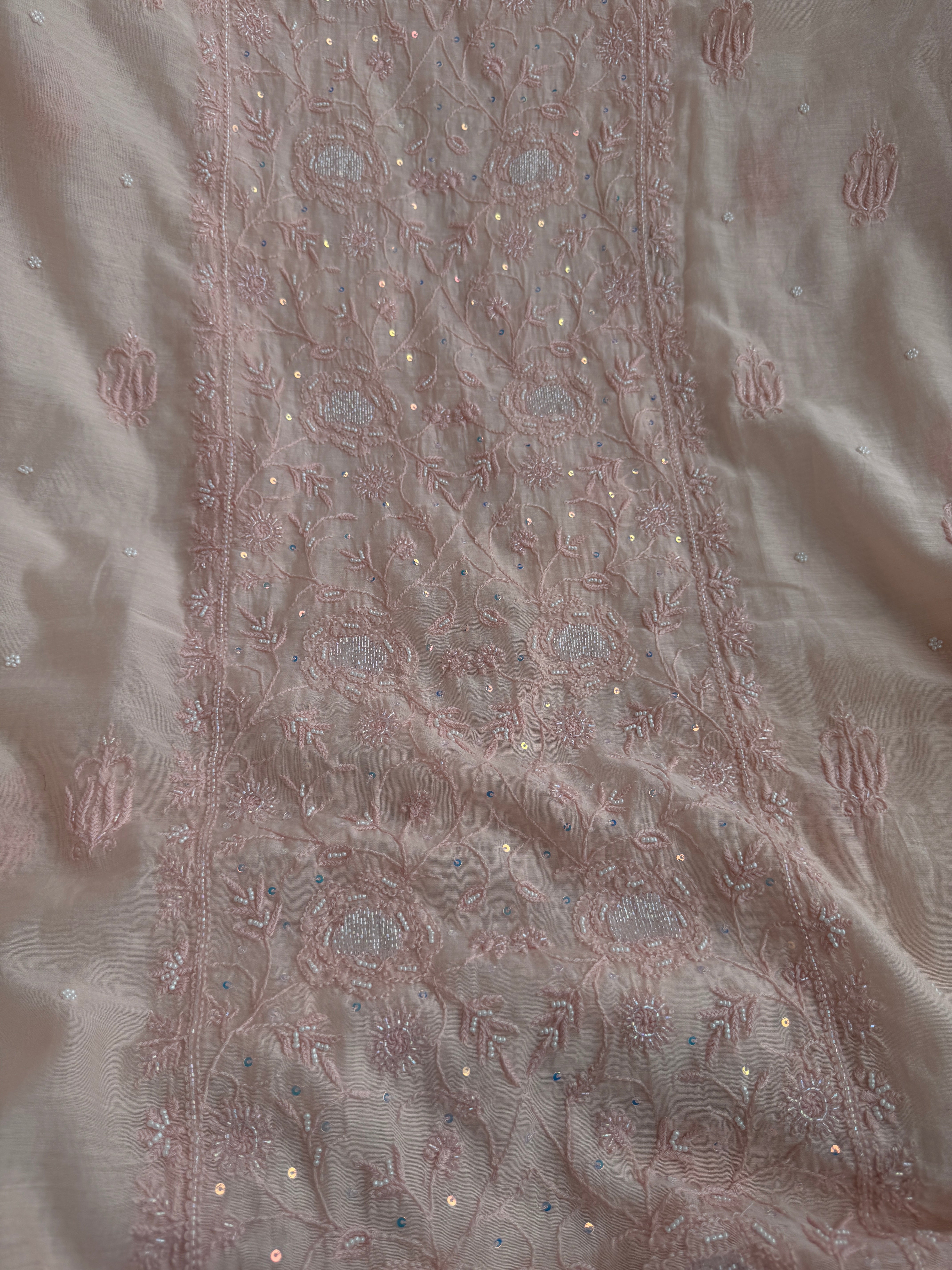 Mul Chanderi Chikankari  - Peach ARIAA CHIKANKARI 