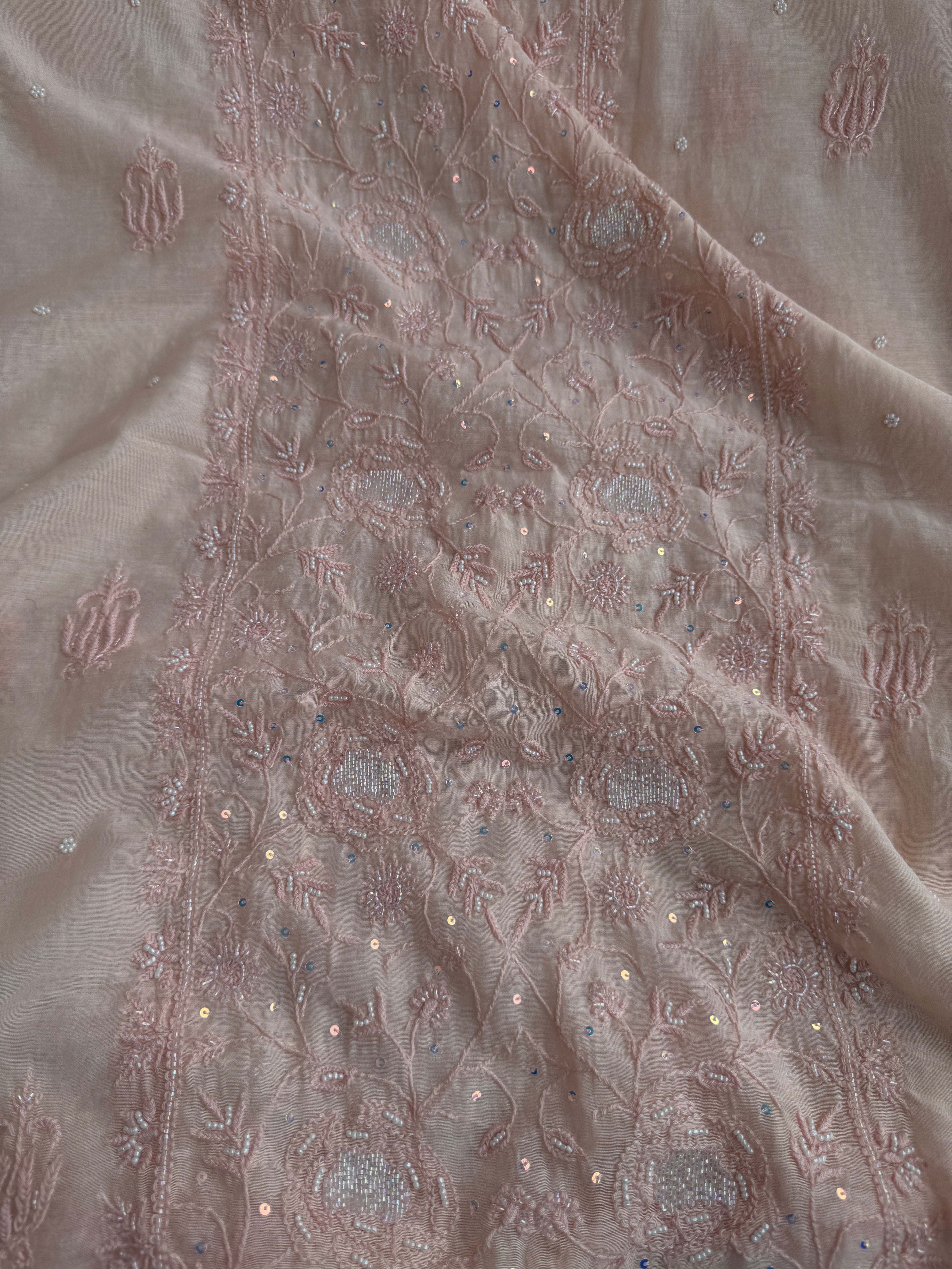 Mul Chanderi Chikankari  - Peach ARIAA CHIKANKARI 