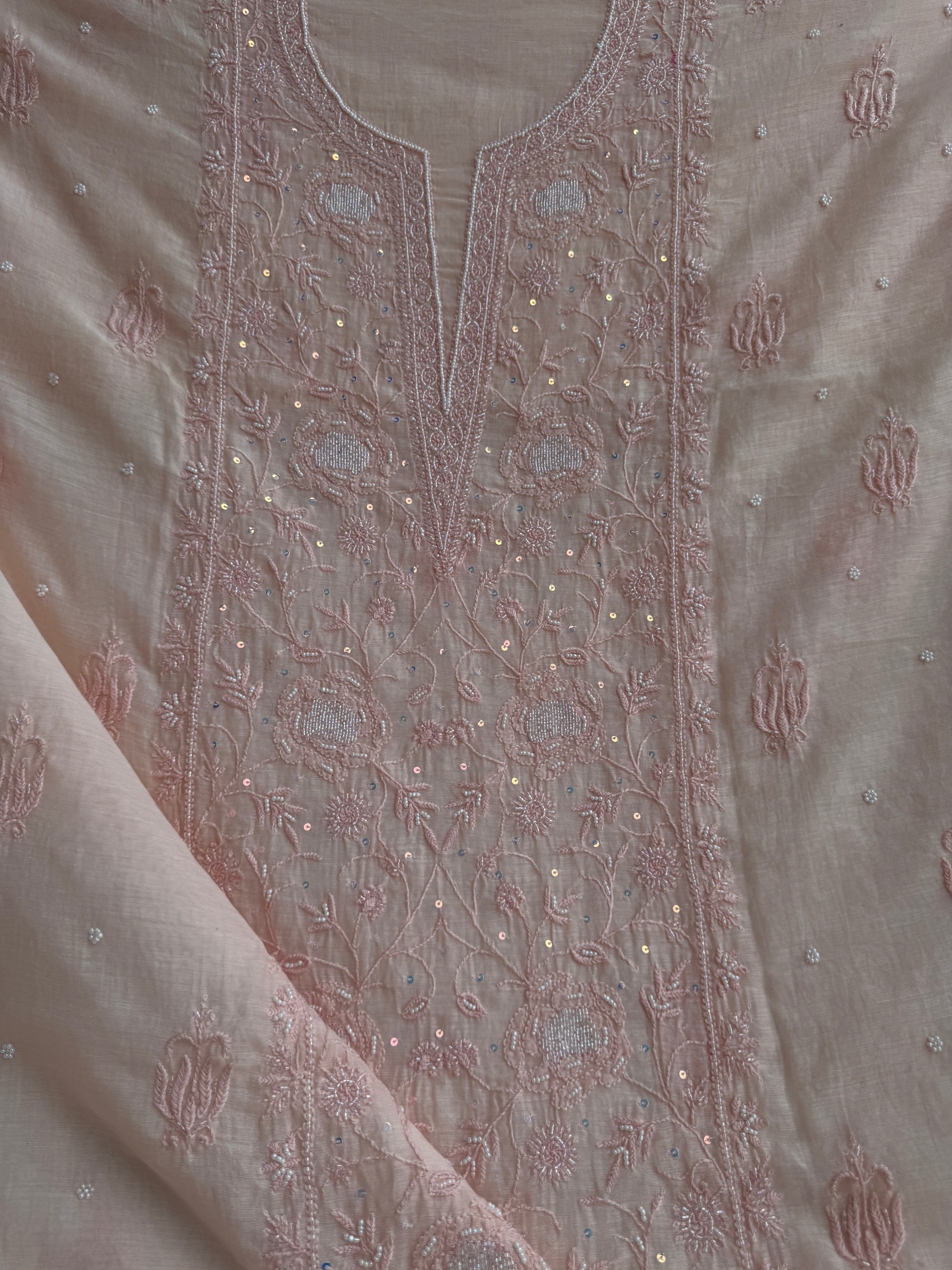 Mul Chanderi Chikankari  - Peach ARIAA CHIKANKARI 