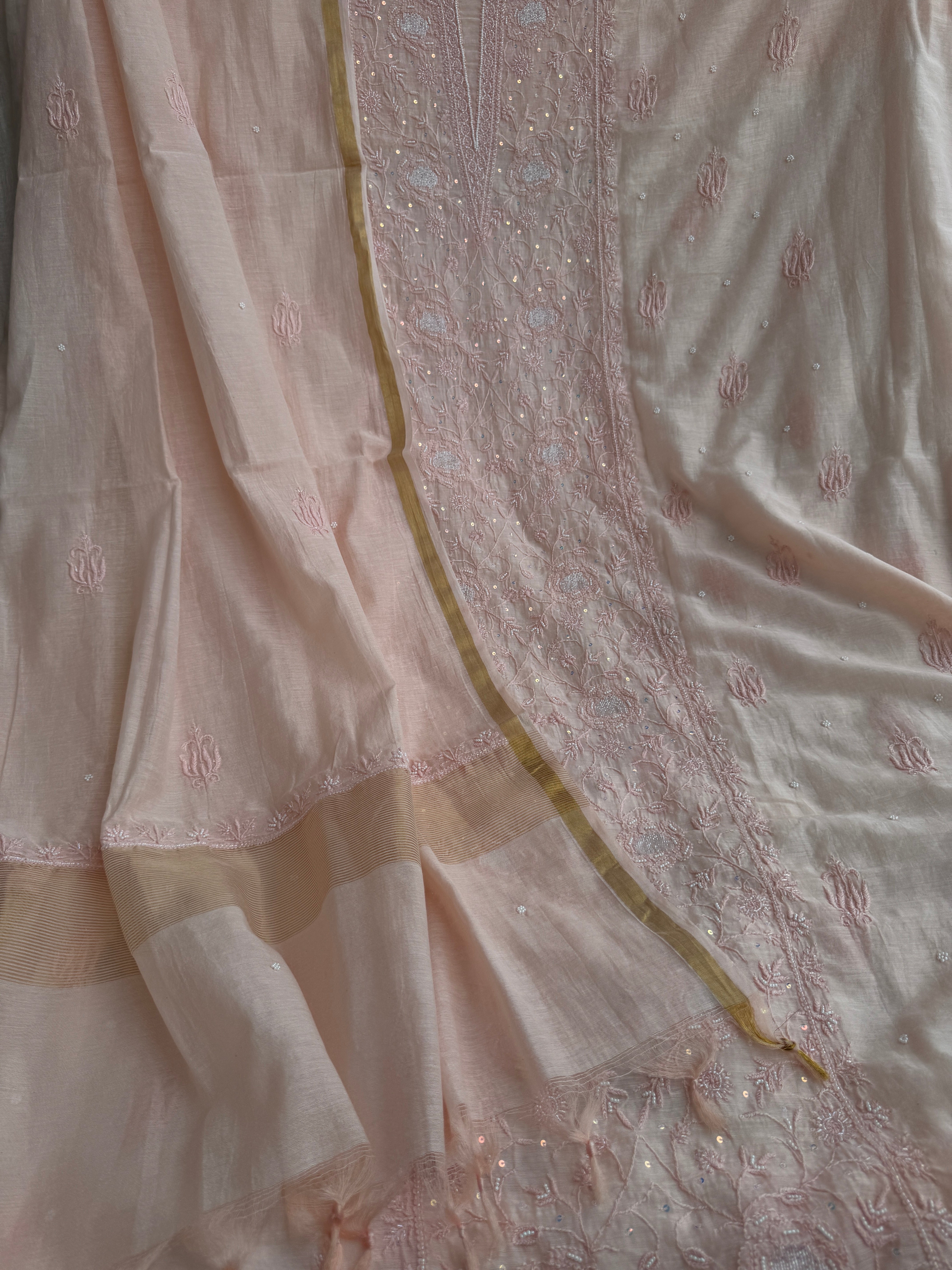 Mul Chanderi Chikankari  - Peach ARIAA CHIKANKARI 