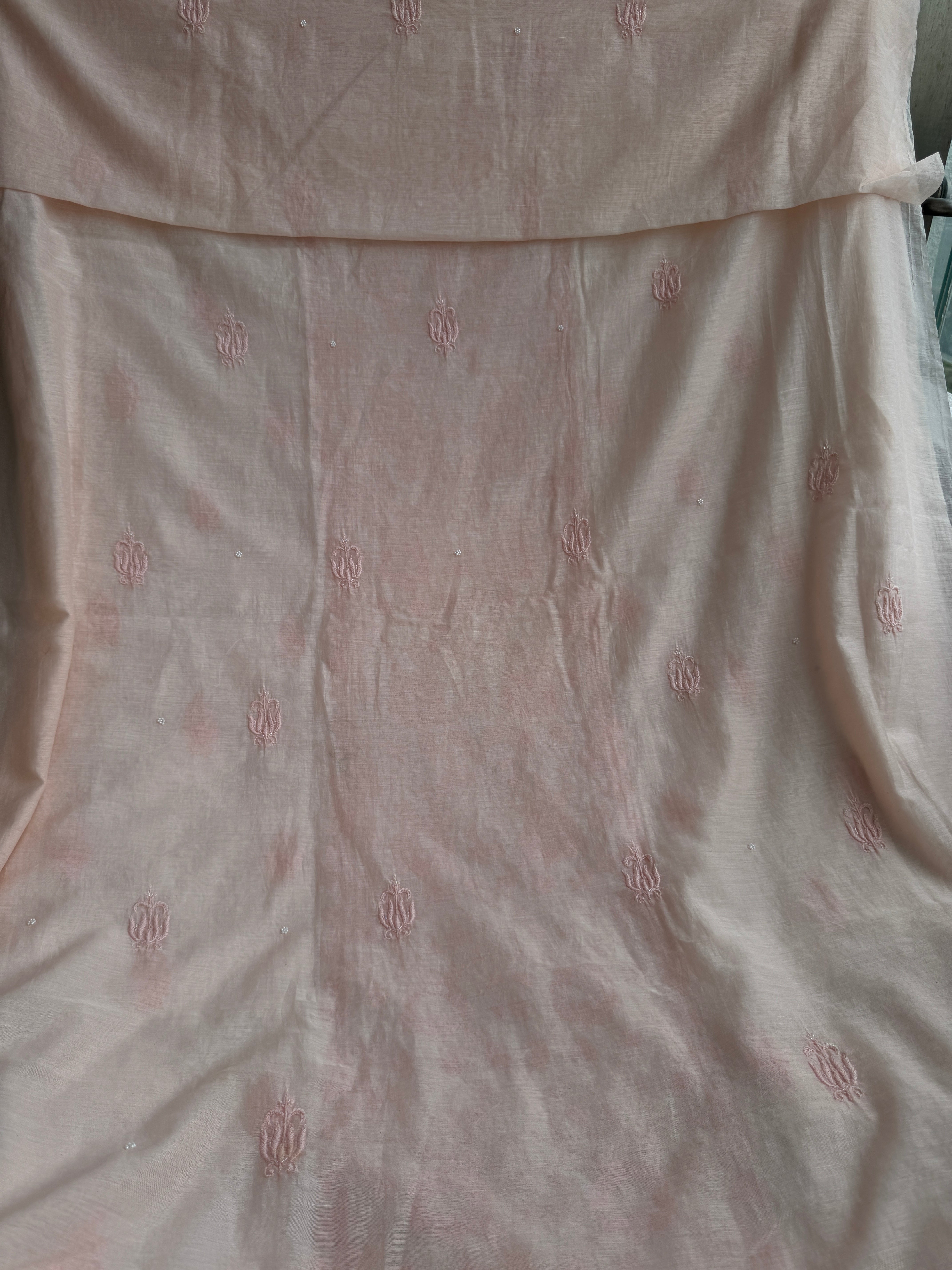 Mul Chanderi Chikankari  - Peach ARIAA CHIKANKARI 
