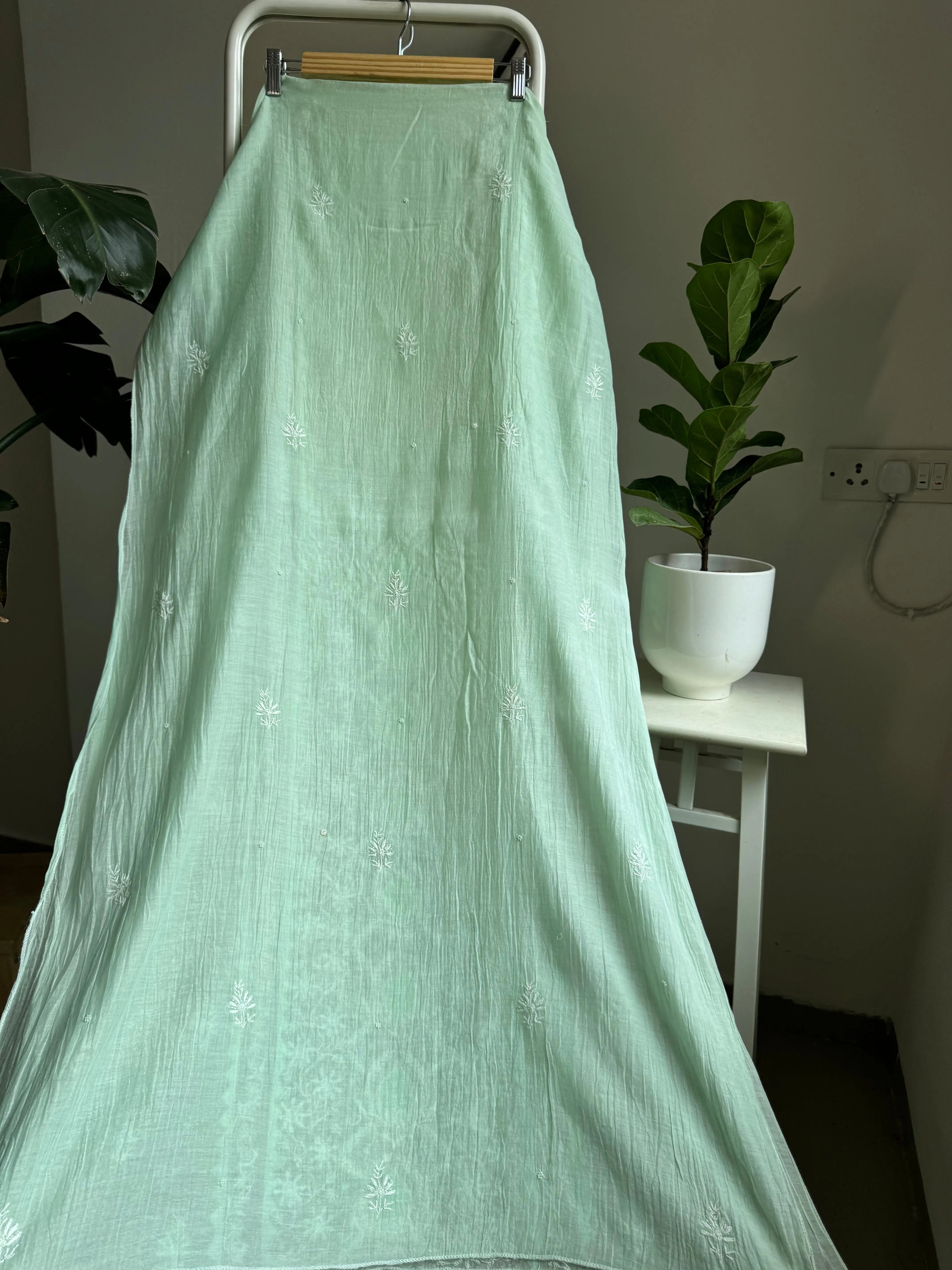 Mul Chanderi Straight Tunic - Green ARIAA CHIKANKARI 