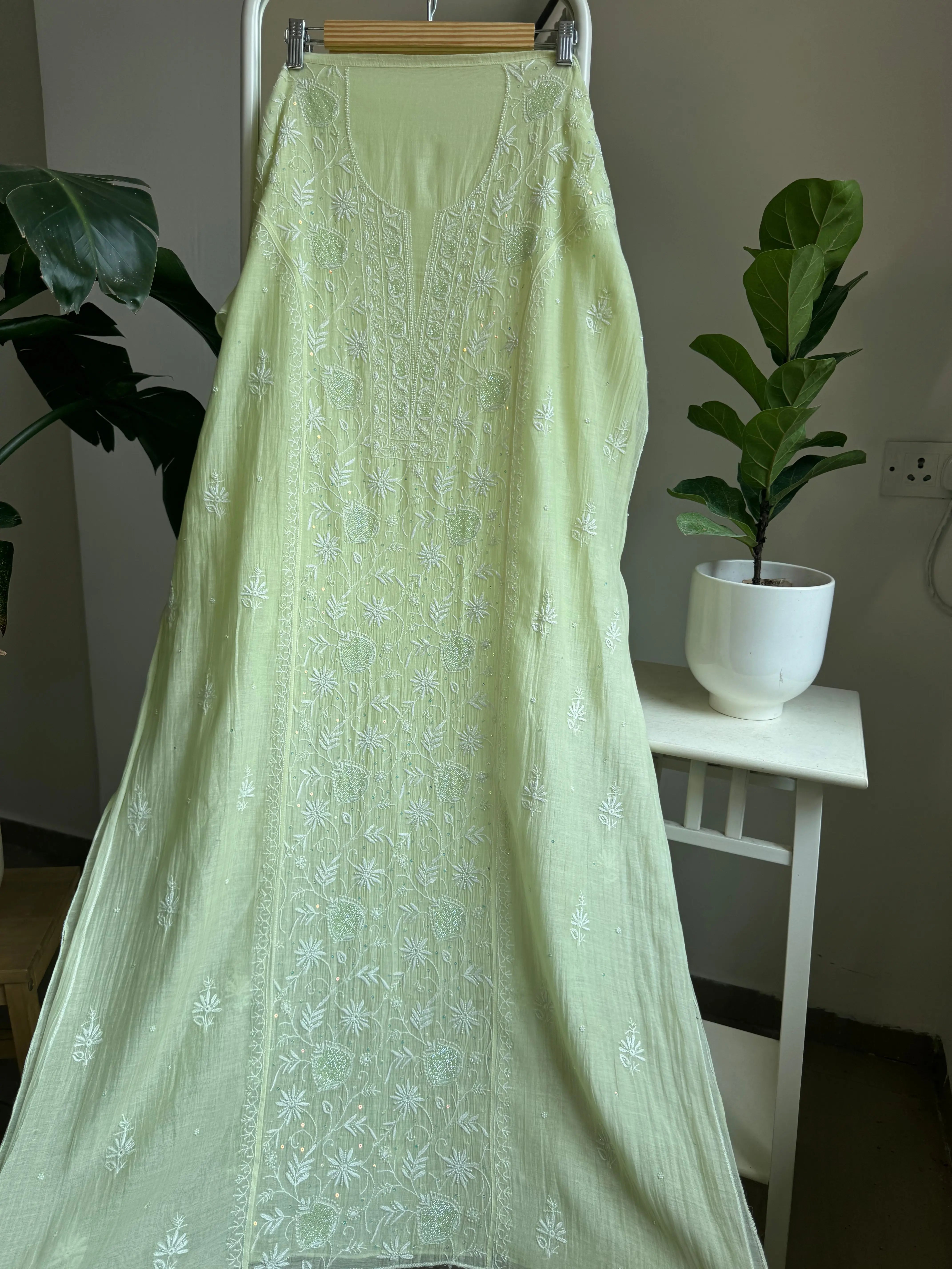 Mul Chanderi Straight Tunic - Lemon yellow ARIAA CHIKANKARI 