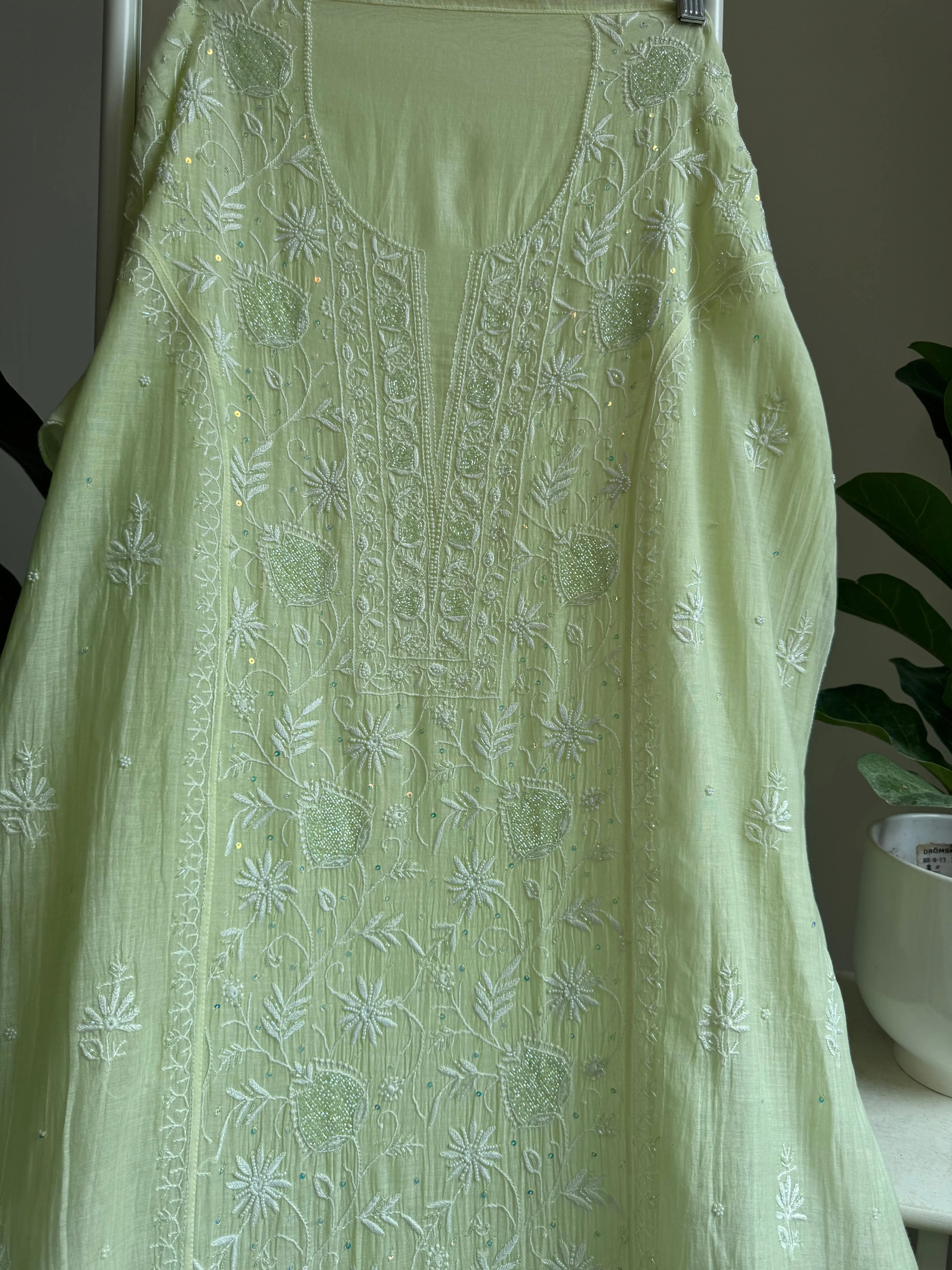 Mul Chanderi Straight Tunic - Lemon yellow ARIAA CHIKANKARI 