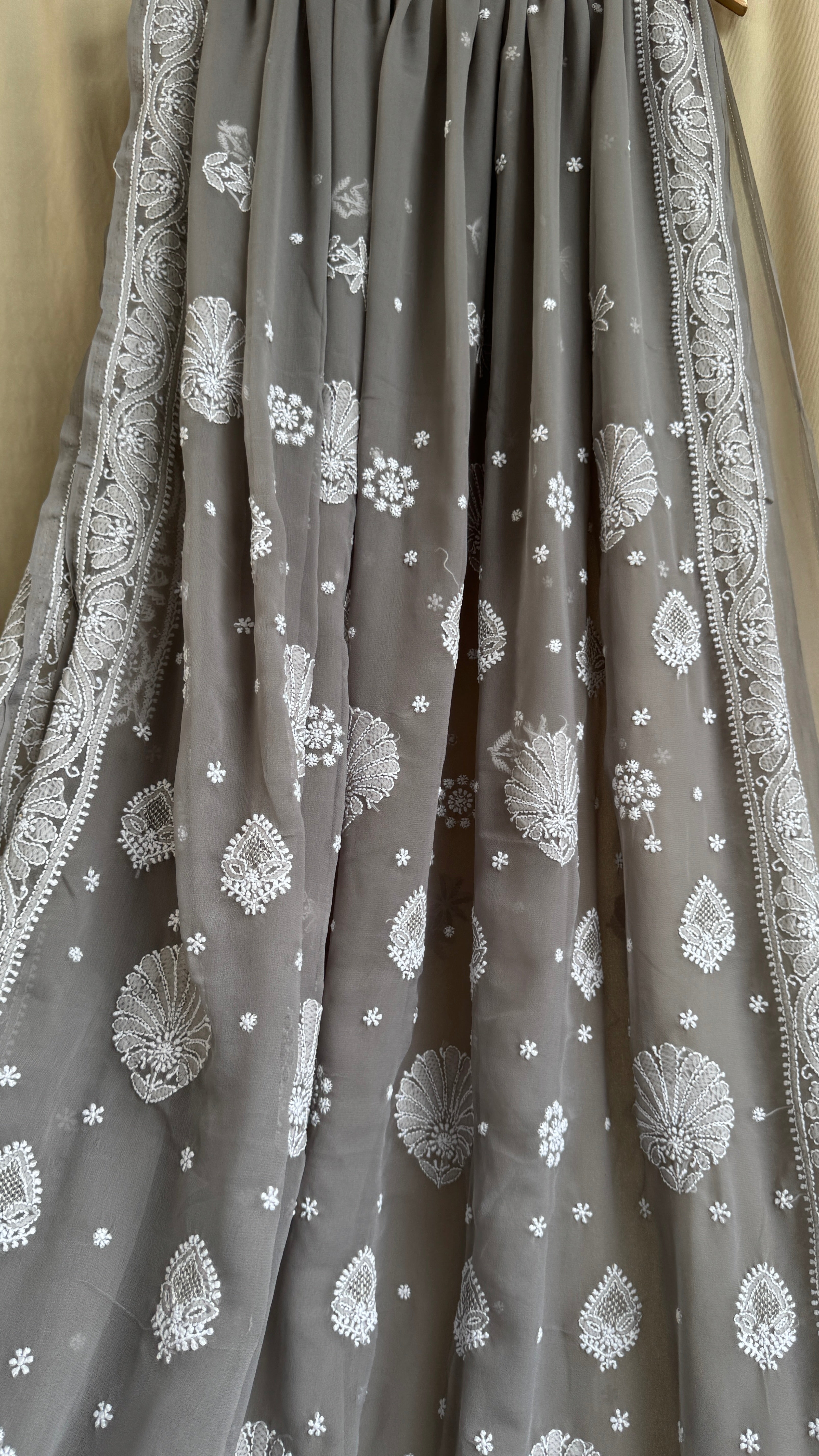 Georgette Chikankari saree in Grey