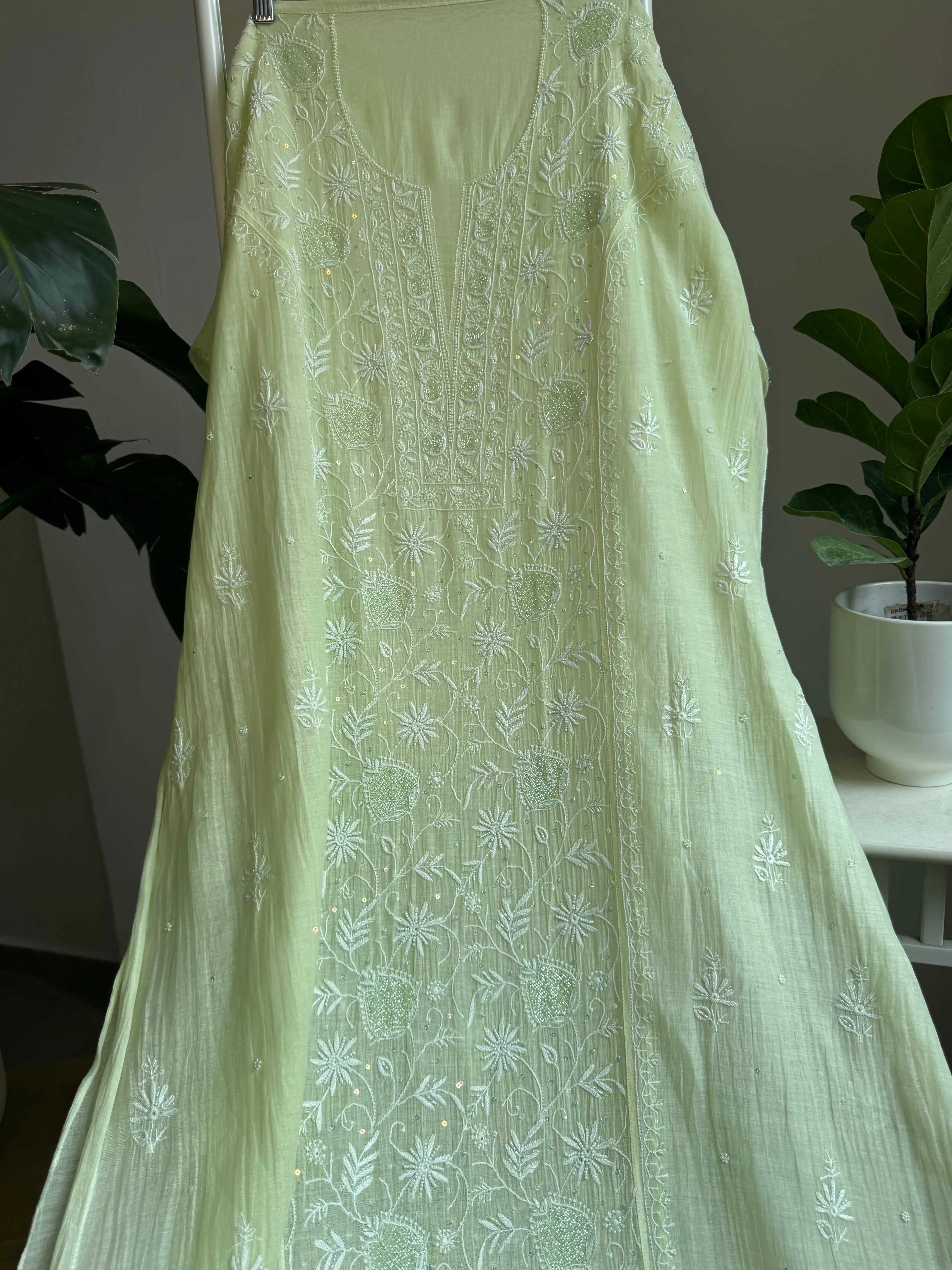 Mul Chanderi Straight Tunic - Lemon yellow ARIAA CHIKANKARI 