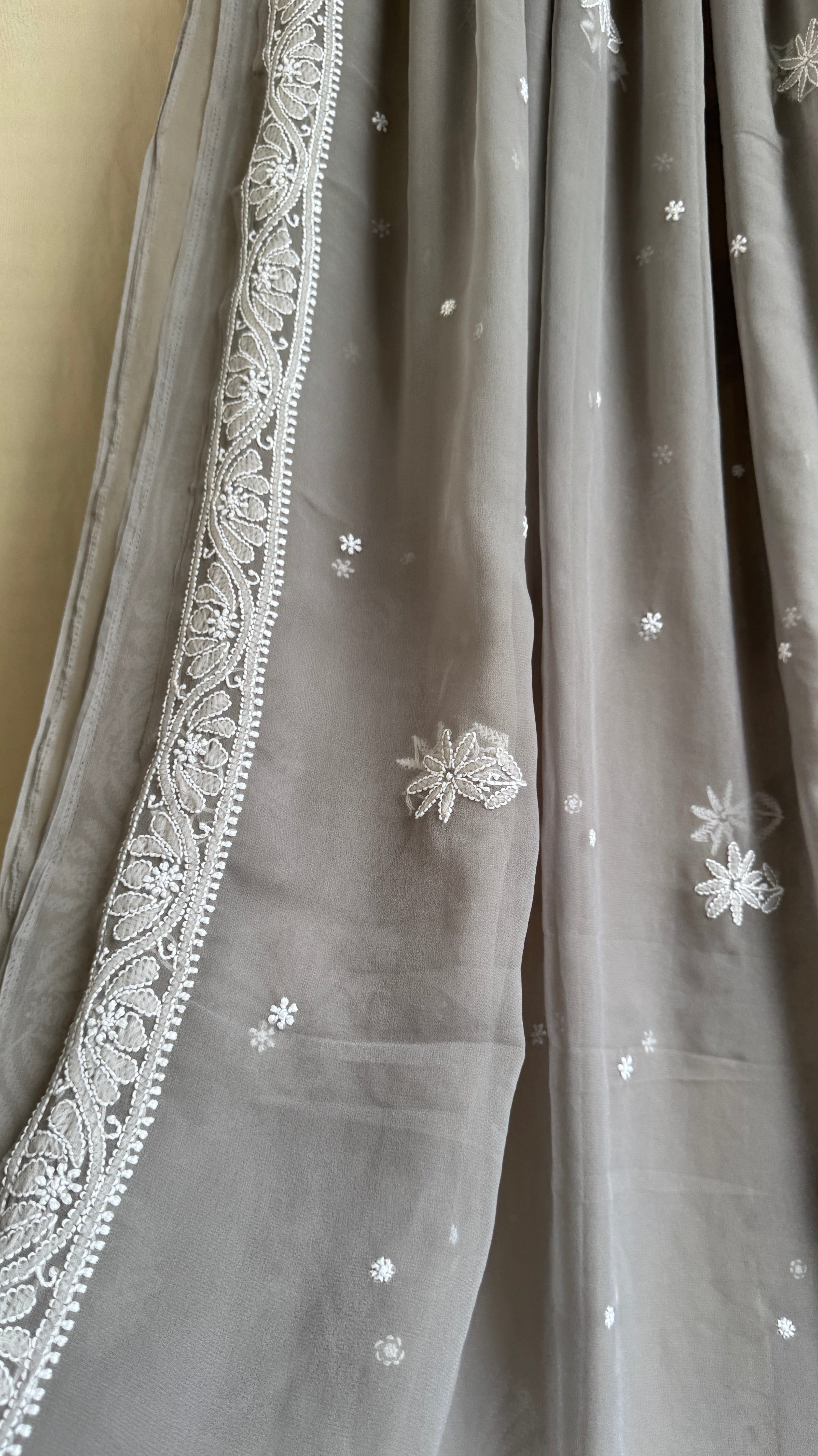 Georgette Chikankari saree in Grey