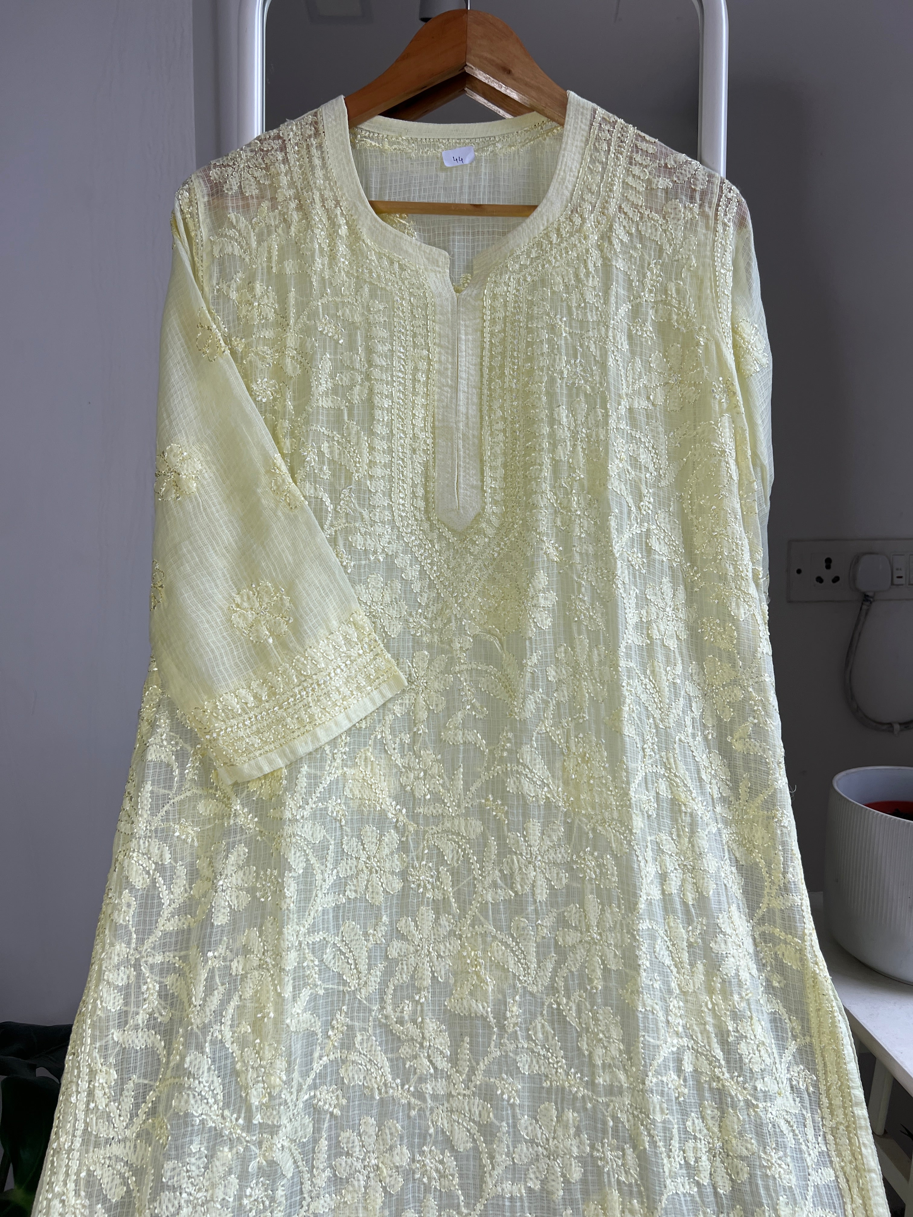Kota Soft Cotton Chikankari Kurti - Lemon Yellow