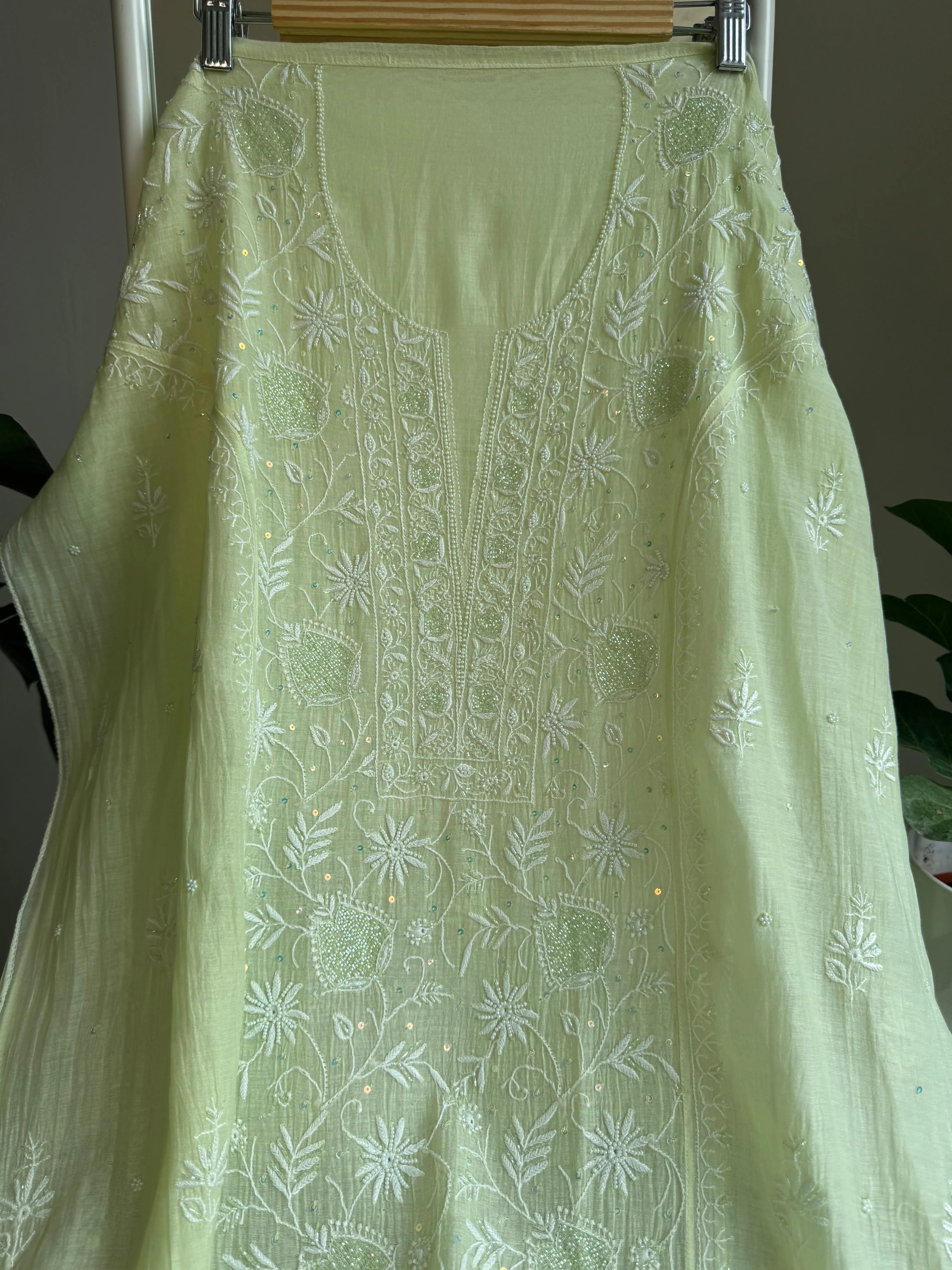 Mul Chanderi Straight Tunic - Lemon yellow ARIAA CHIKANKARI 