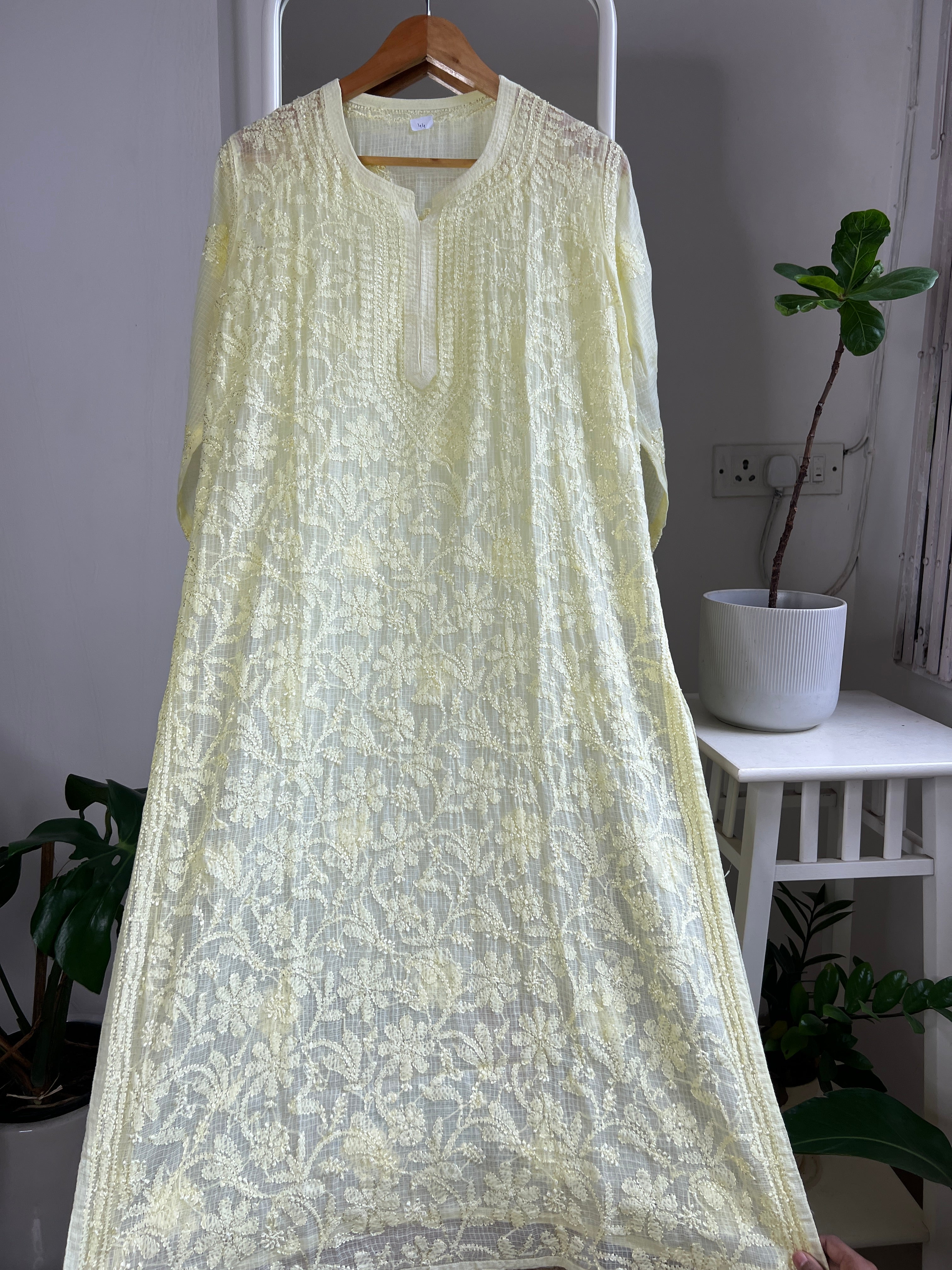 Kota Soft Cotton Chikankari Kurti - Lemon Yellow