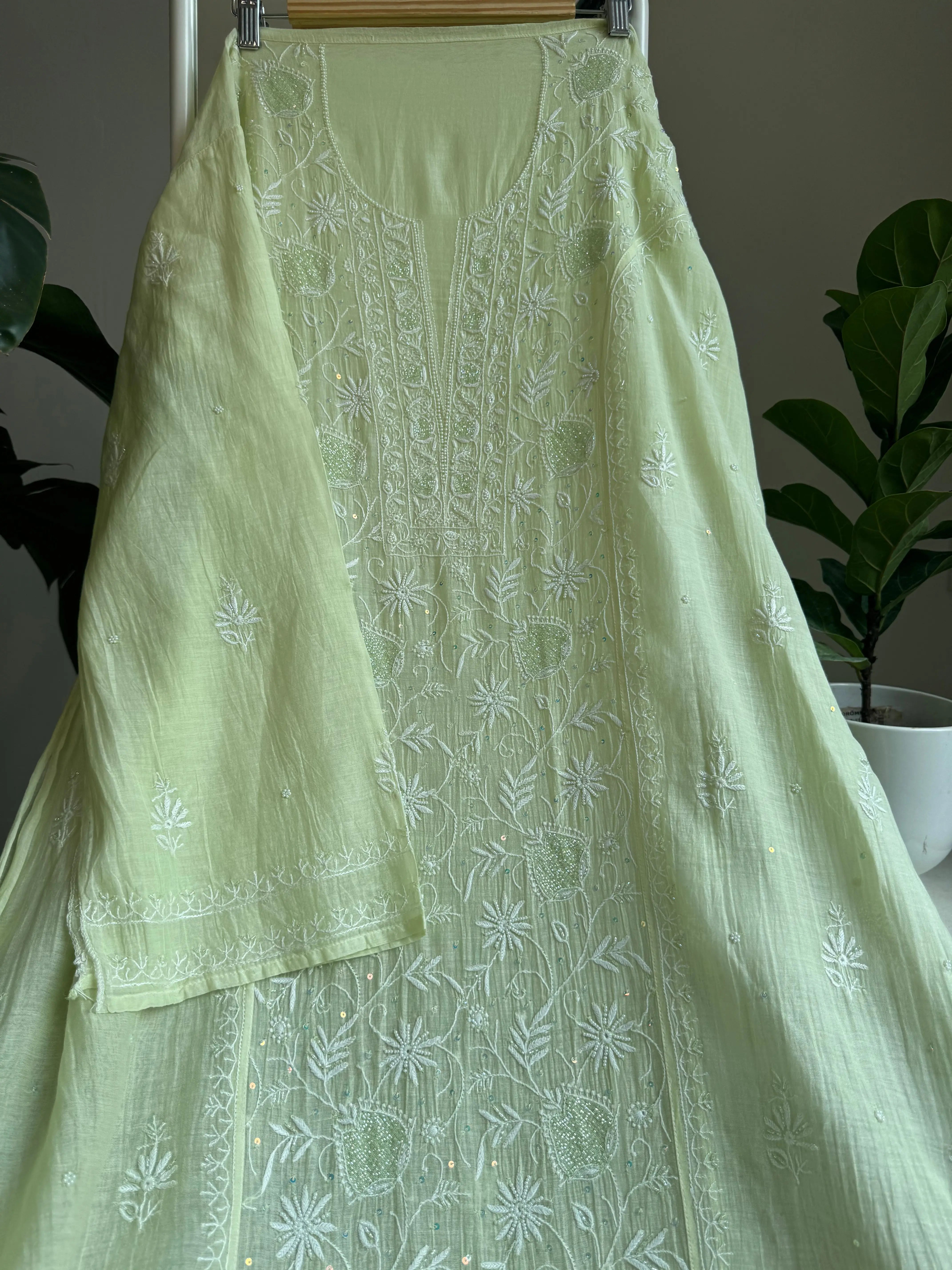 Mul Chanderi Straight Tunic - Lemon yellow ARIAA CHIKANKARI 