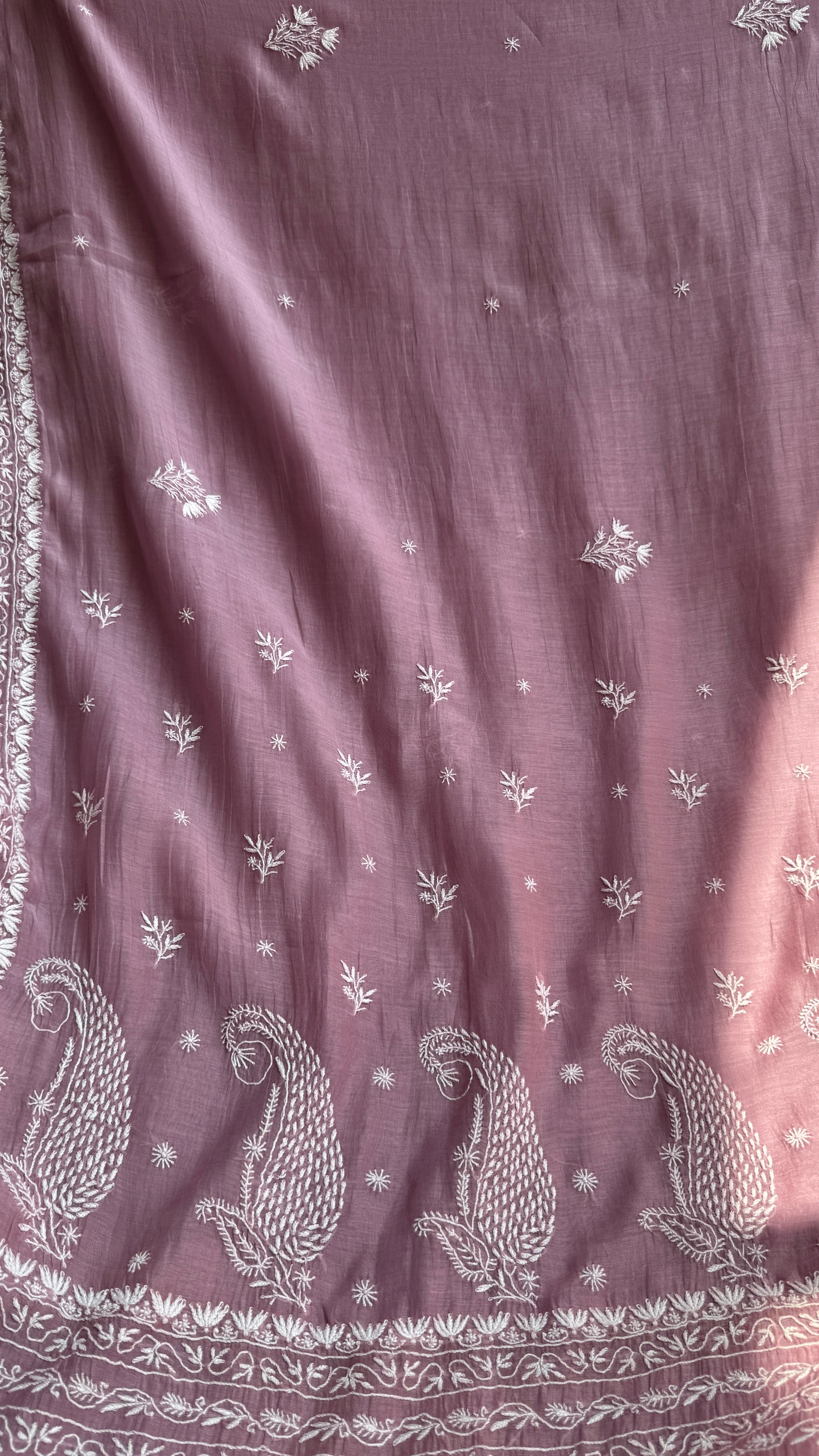 Pure Mul Chanderi Chikankari saree in Dusty Mauve