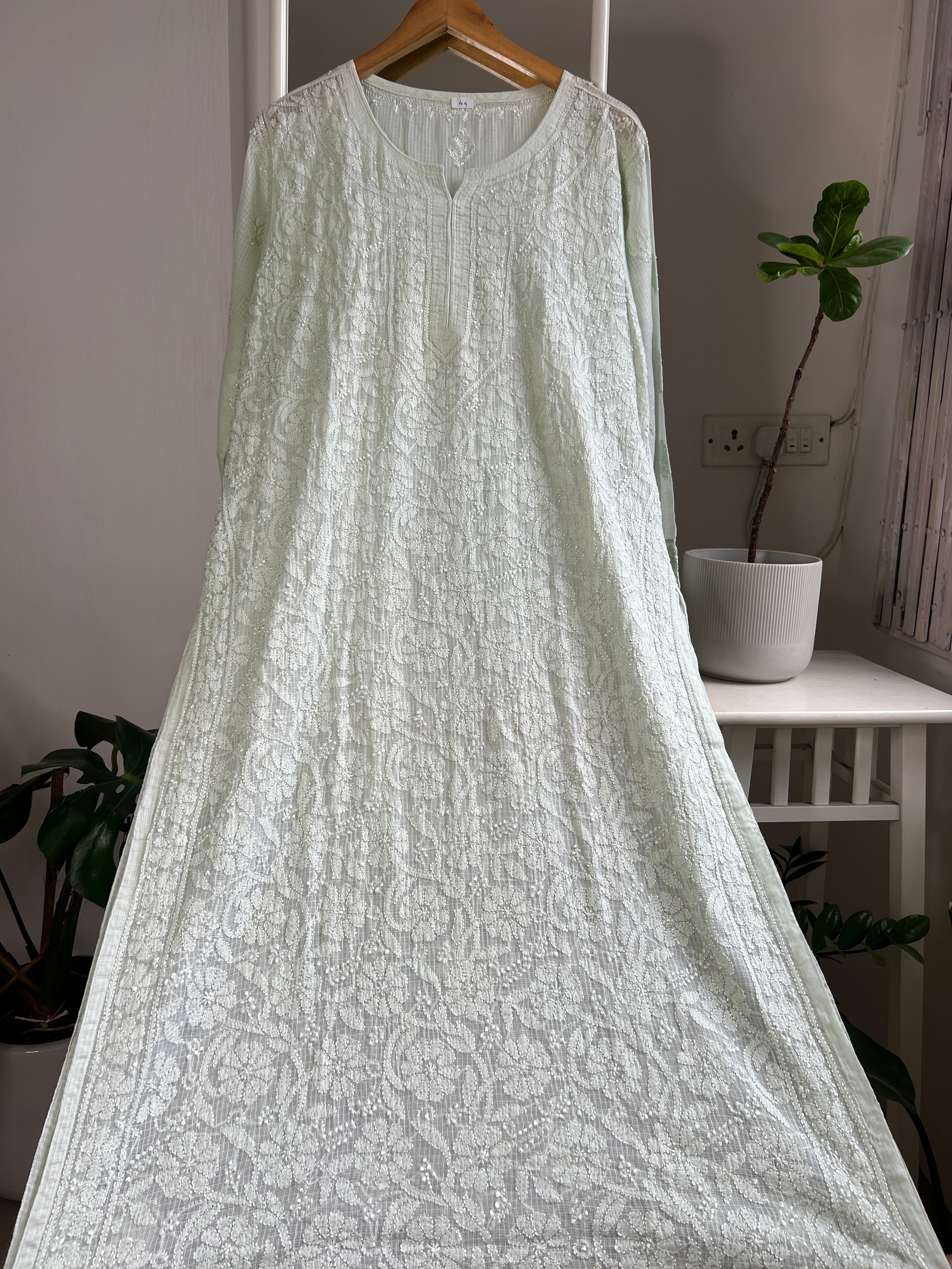Kota Soft Cotton Chikankari Kurti - Green