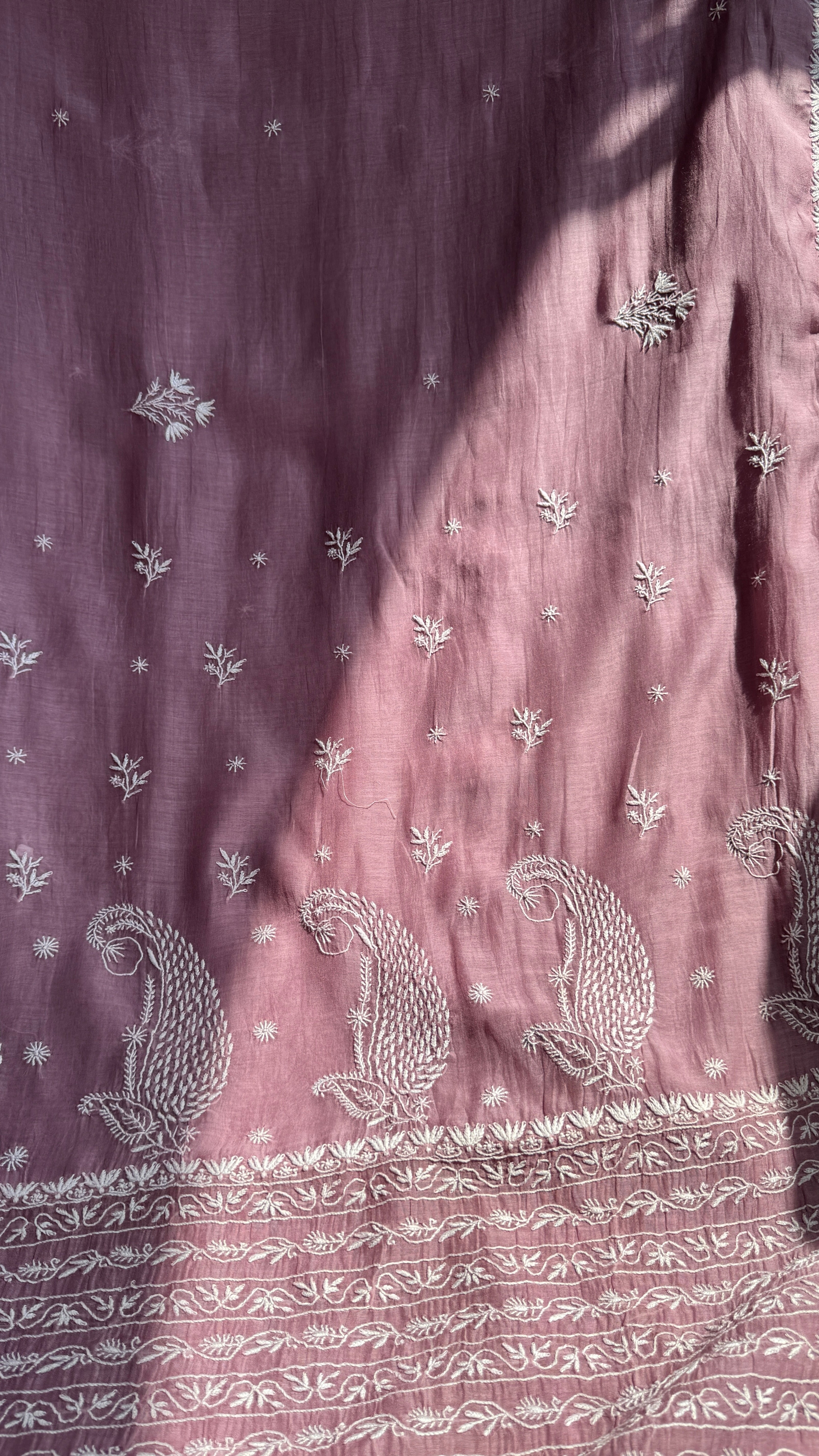 Pure Mul Chanderi Chikankari saree in Dusty Mauve