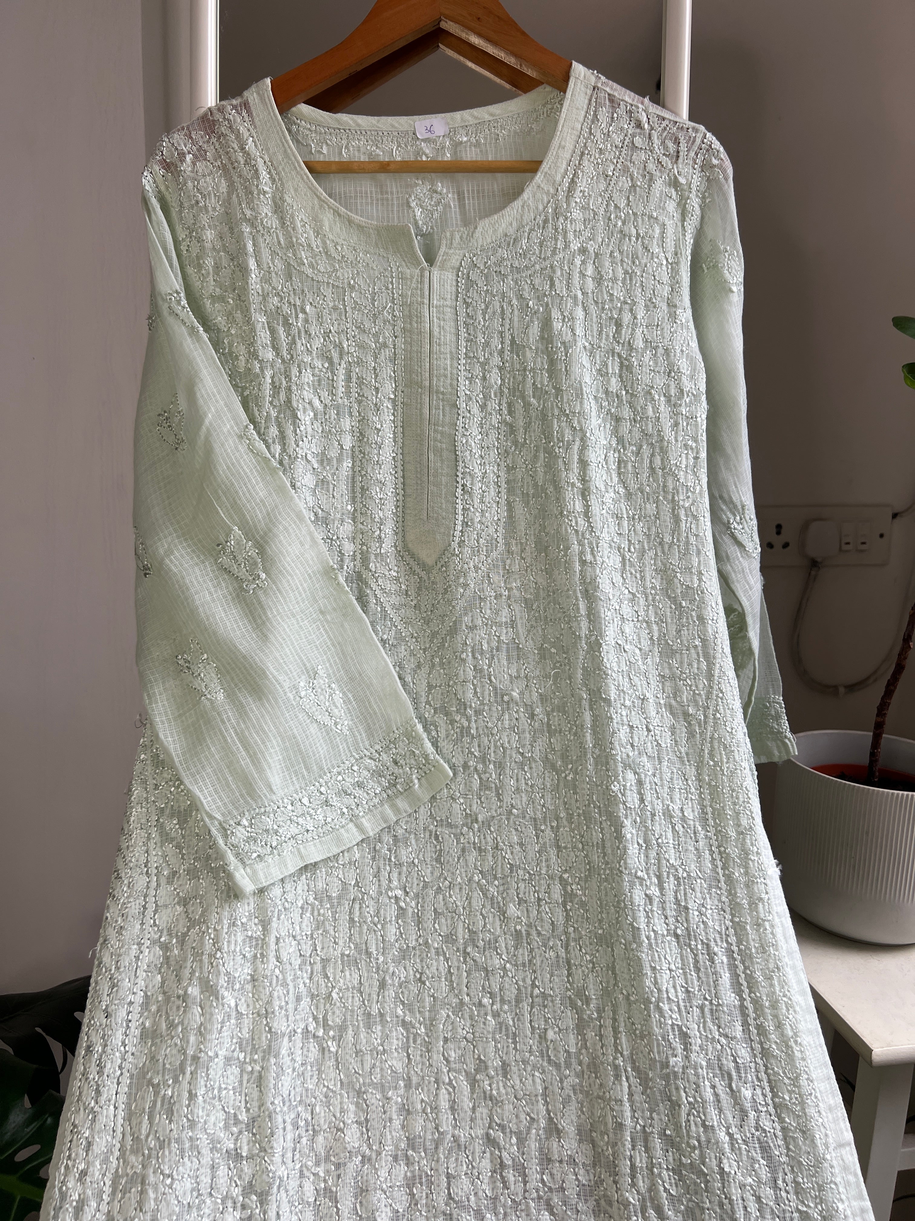 Kota Soft Cotton Chikankari Kurti - Green