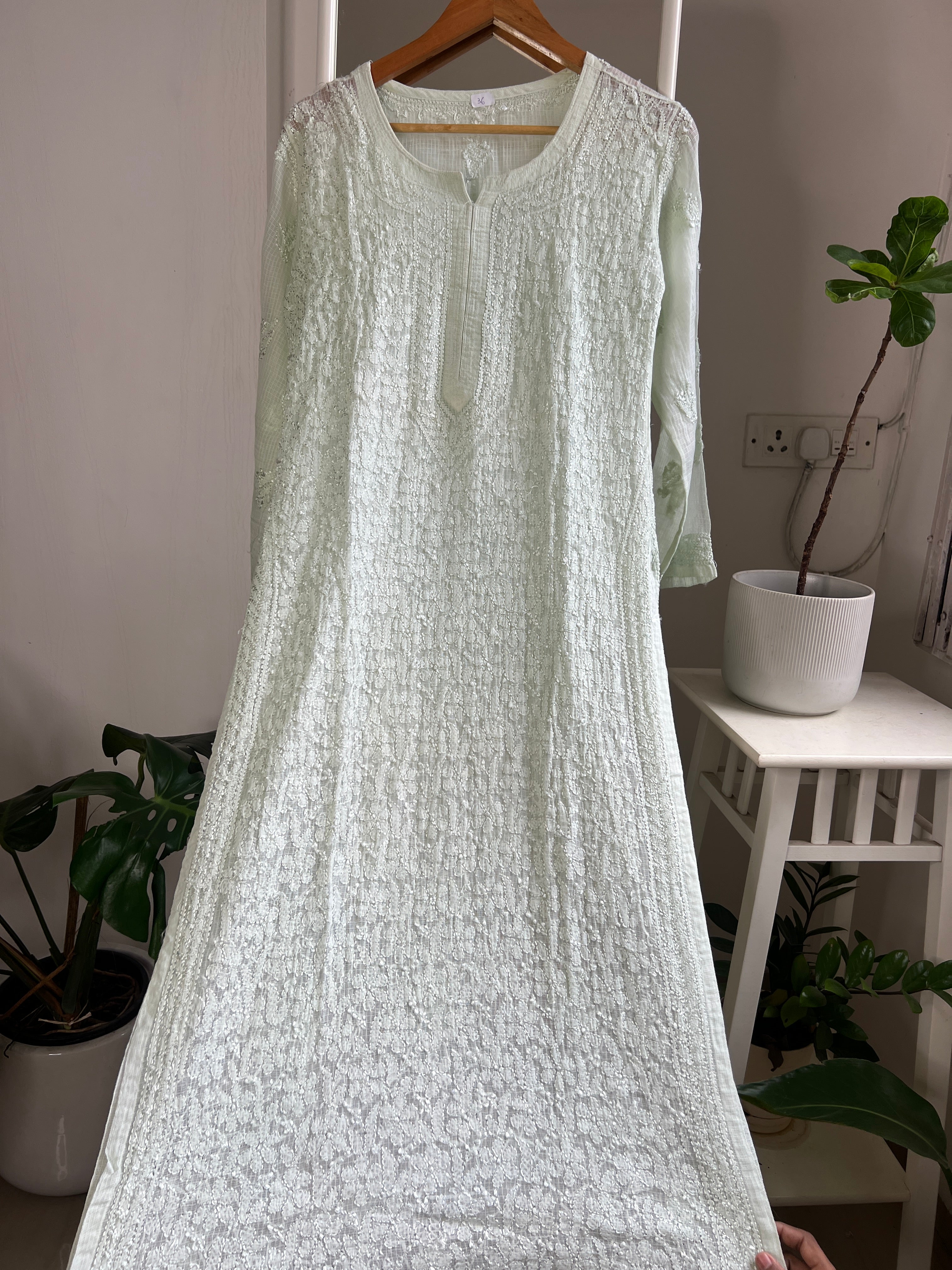 Kota Soft Cotton Chikankari Kurti - Green