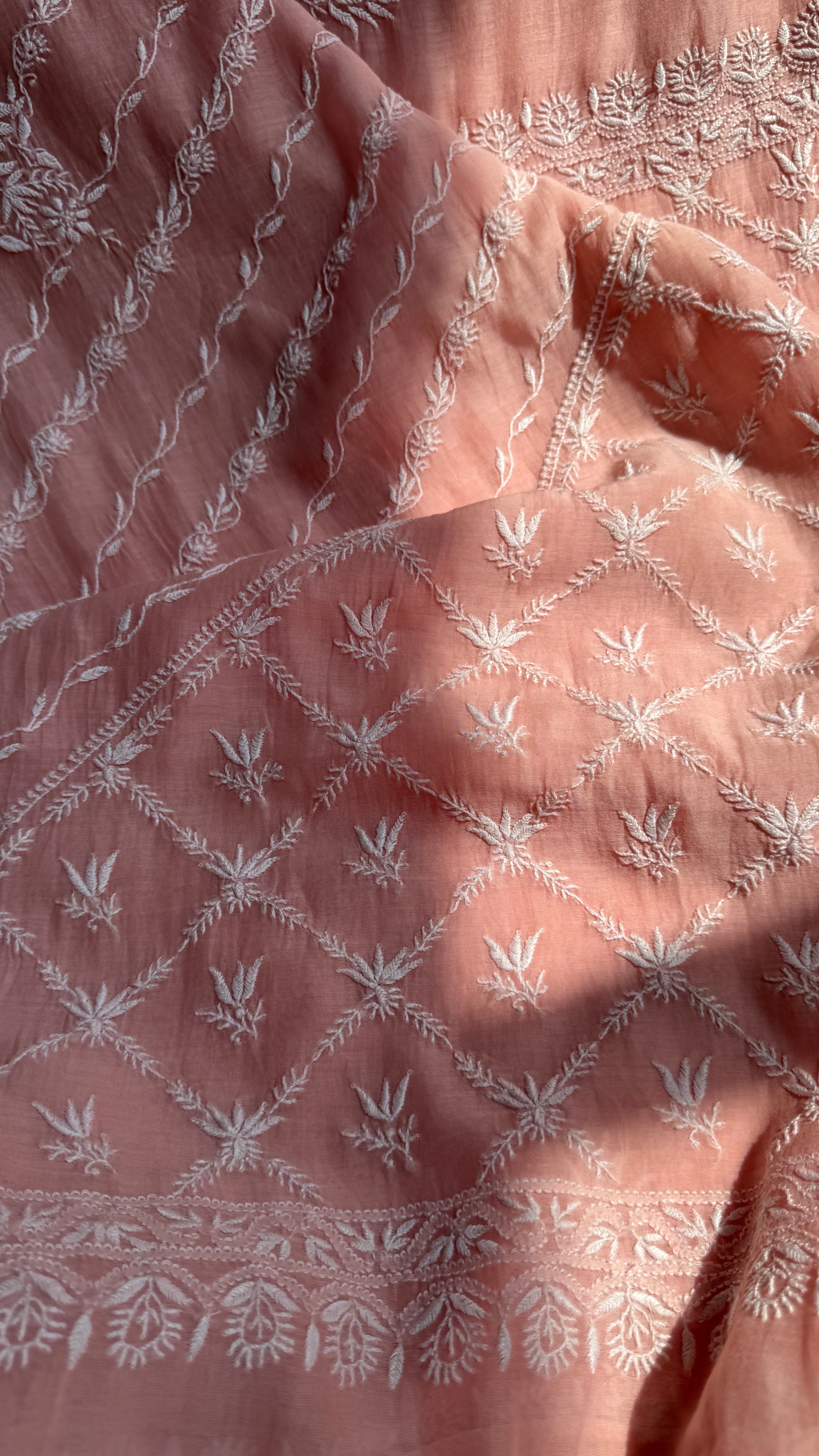Pure Mul Chanderi Chikankari saree in Pale Pink