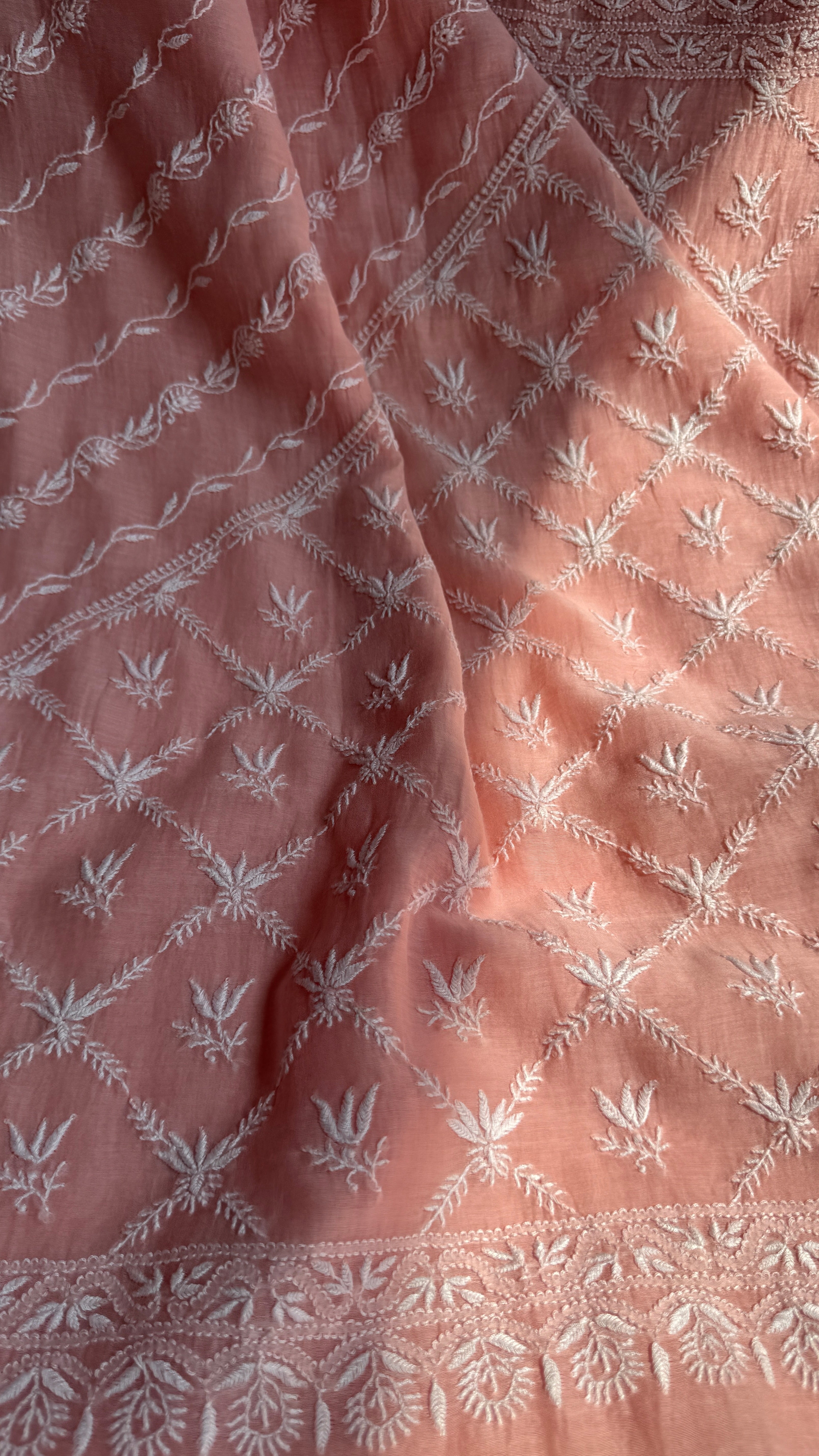 Pure Mul Chanderi Chikankari saree in Pale Pink
