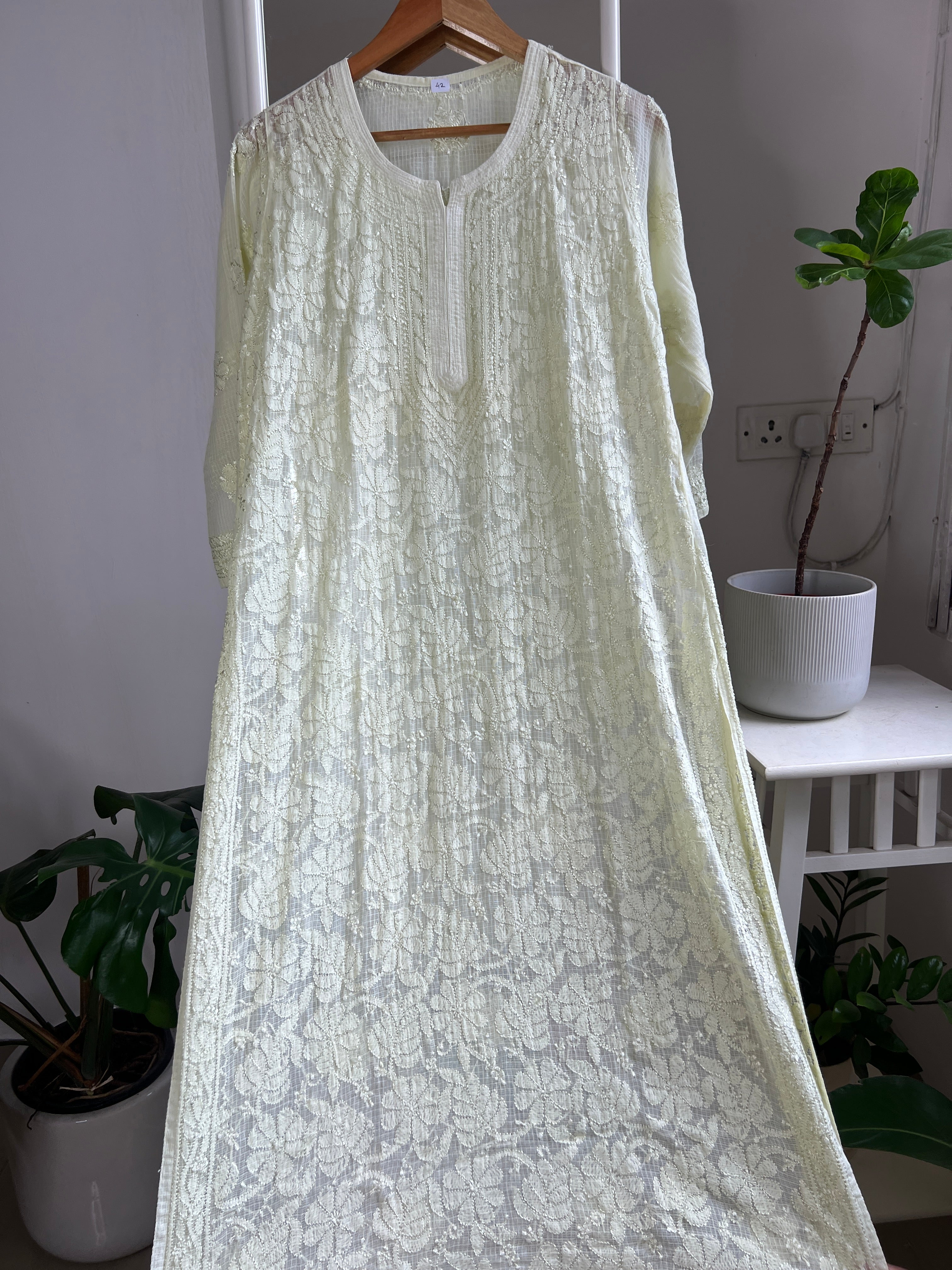 Kota Soft Cotton Chikankari Kurti - Green