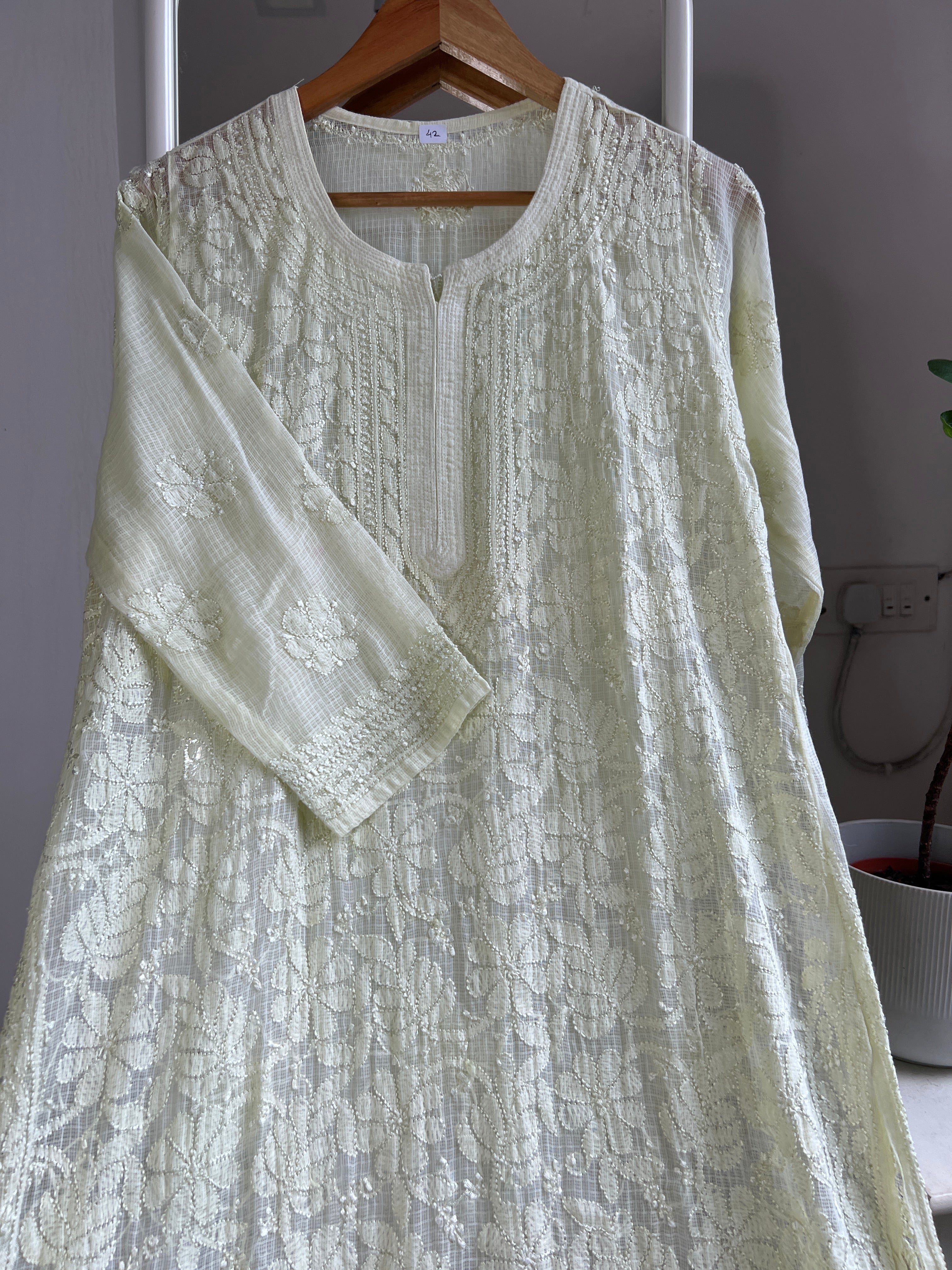 Kota Soft Cotton Chikankari Kurti - Green