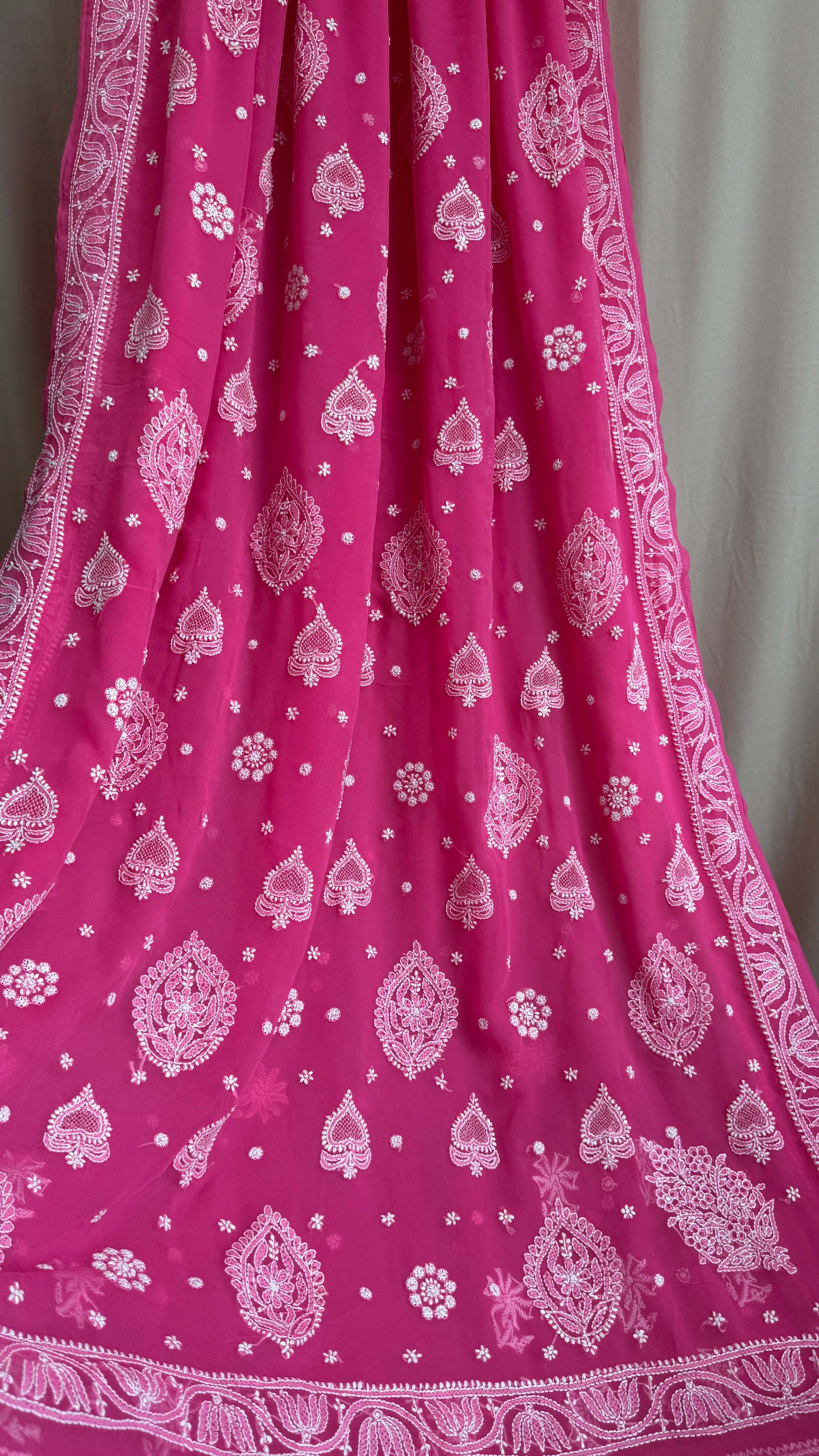 Georgette Chikankari saree in Hot Pink