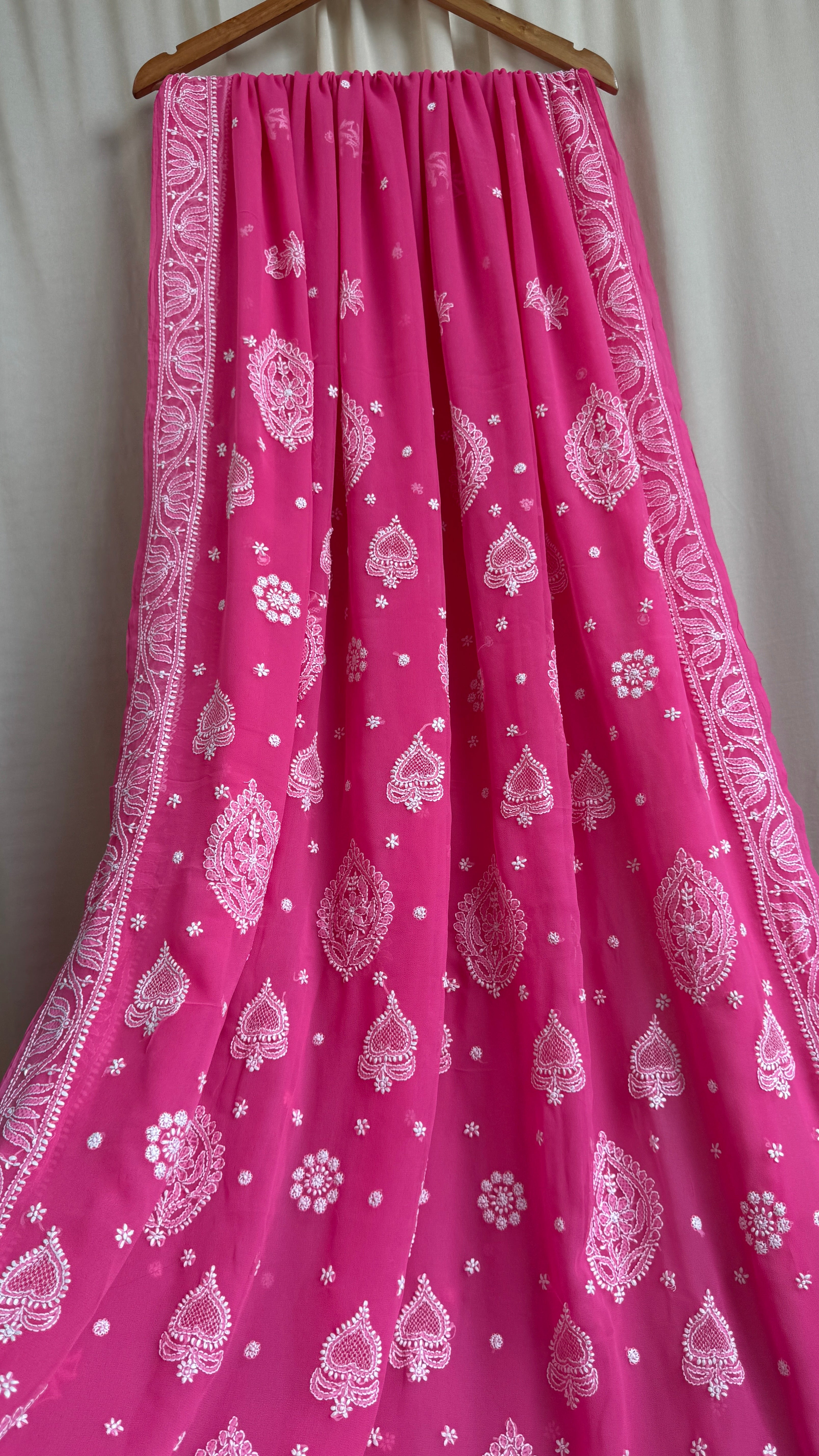 Georgette Chikankari saree in Hot Pink