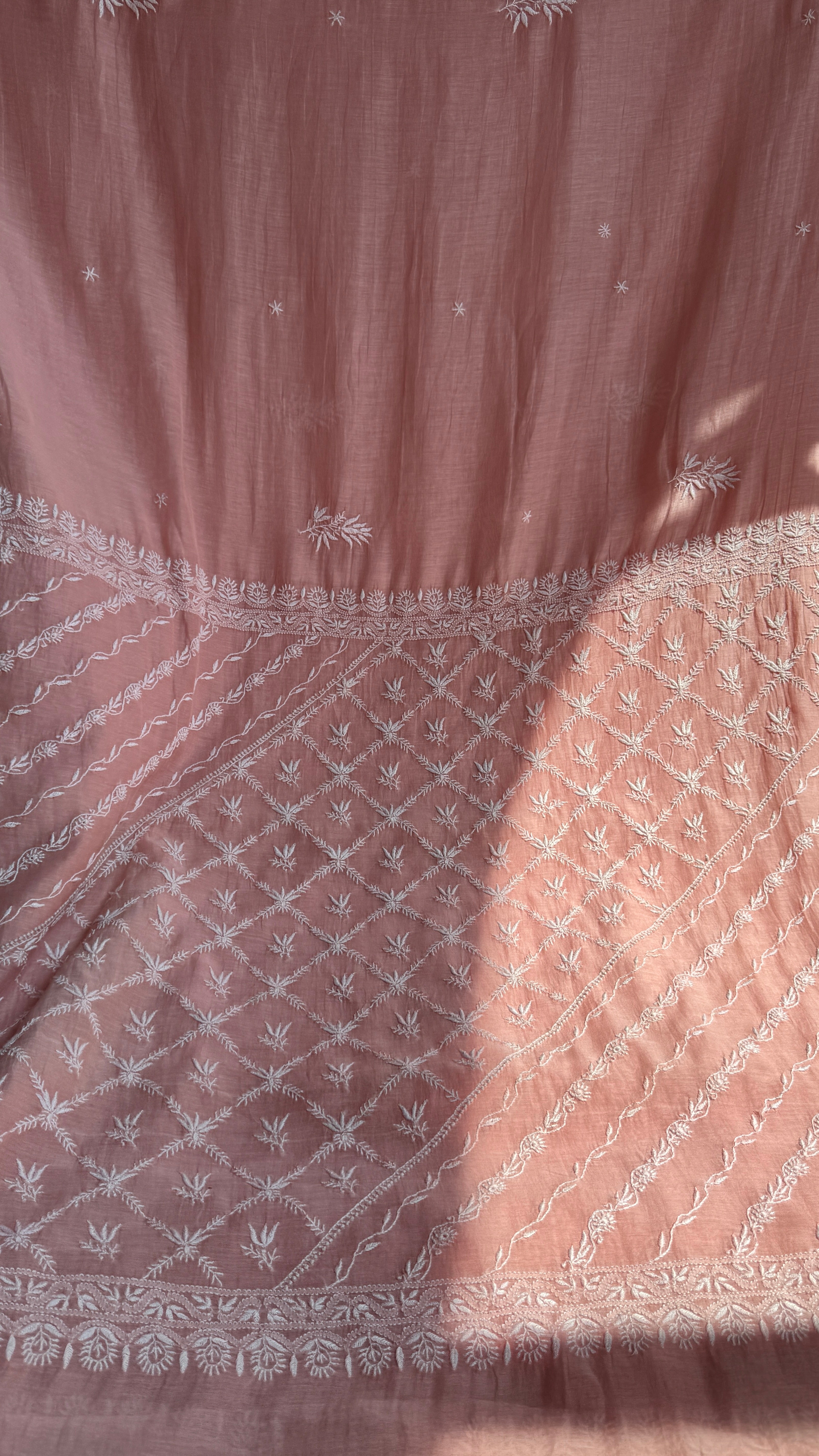 Pure Mul Chanderi Chikankari saree in Pale Pink