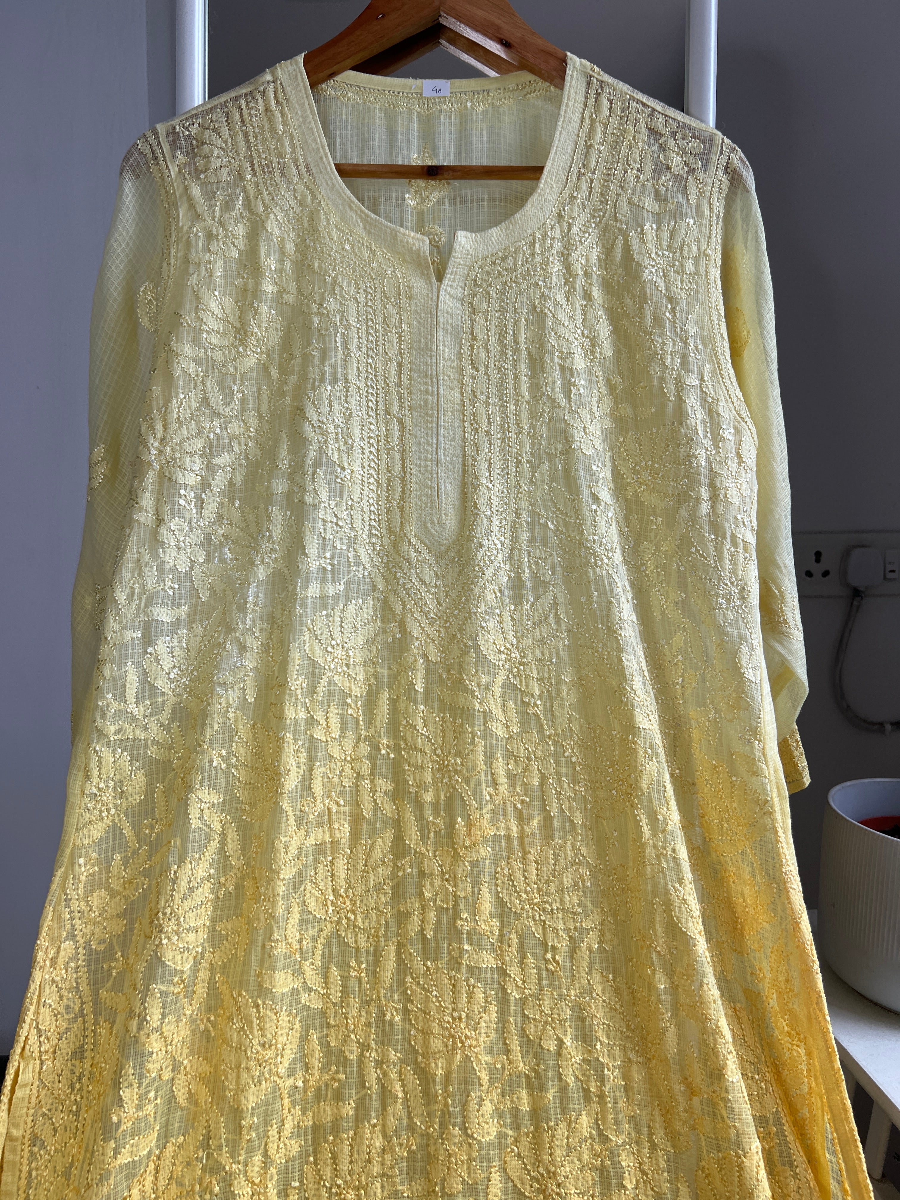 Kota Soft Cotton Chikankari Kurti - Yellow Ombre