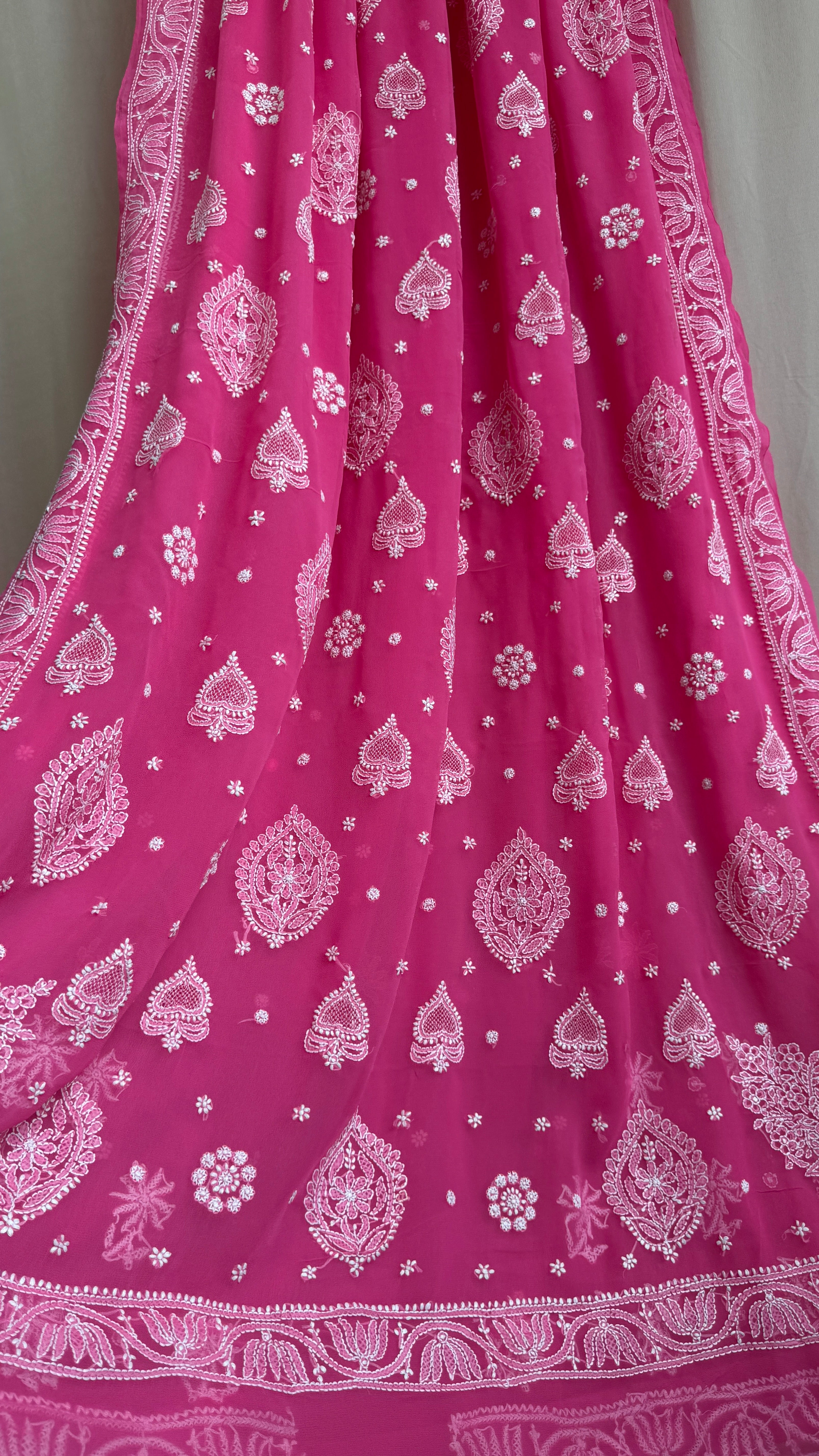 Georgette Chikankari saree in Hot Pink