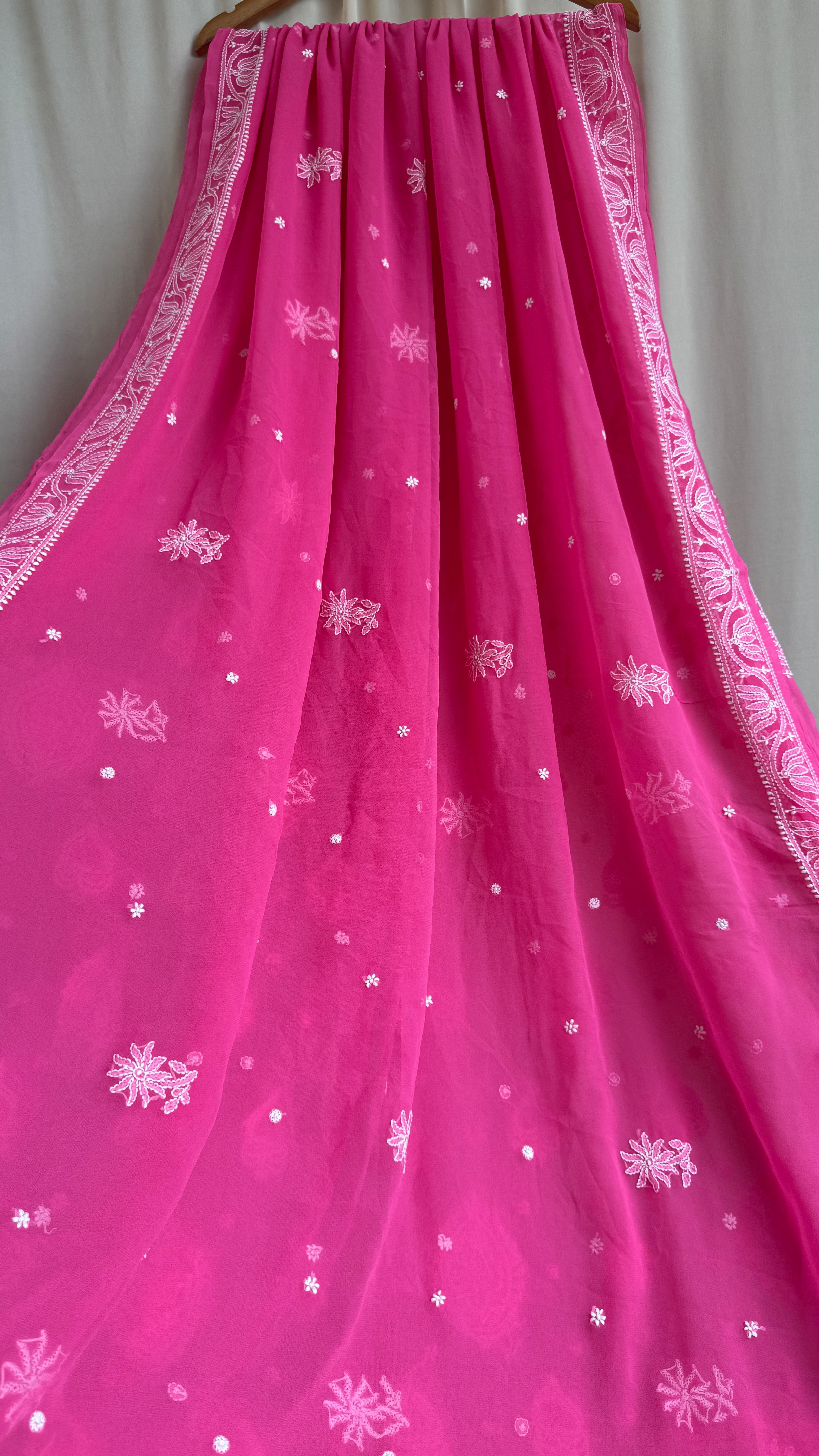 Georgette Chikankari saree in Hot Pink