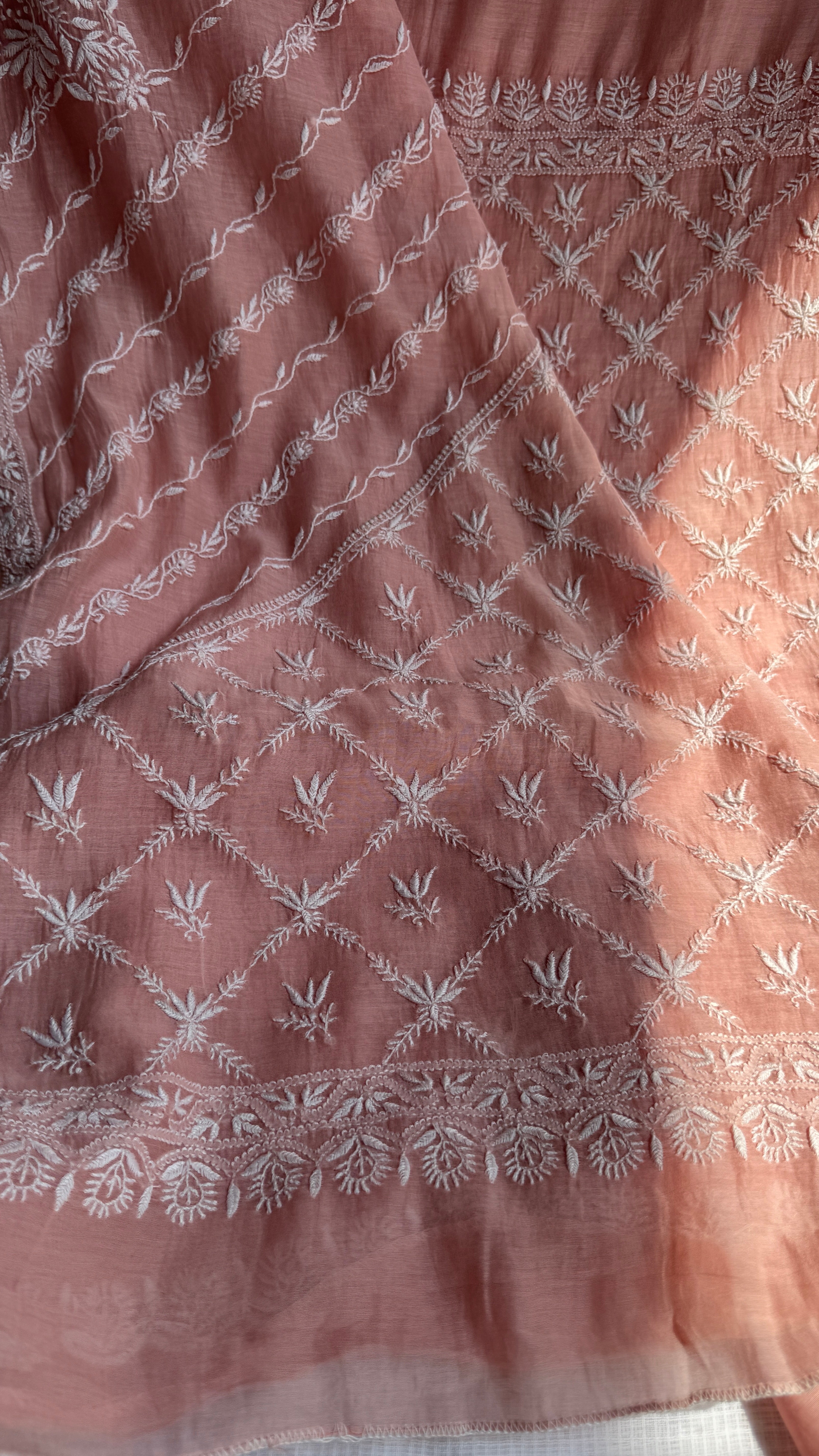 Pure Mul Chanderi Chikankari saree in Pale Pink
