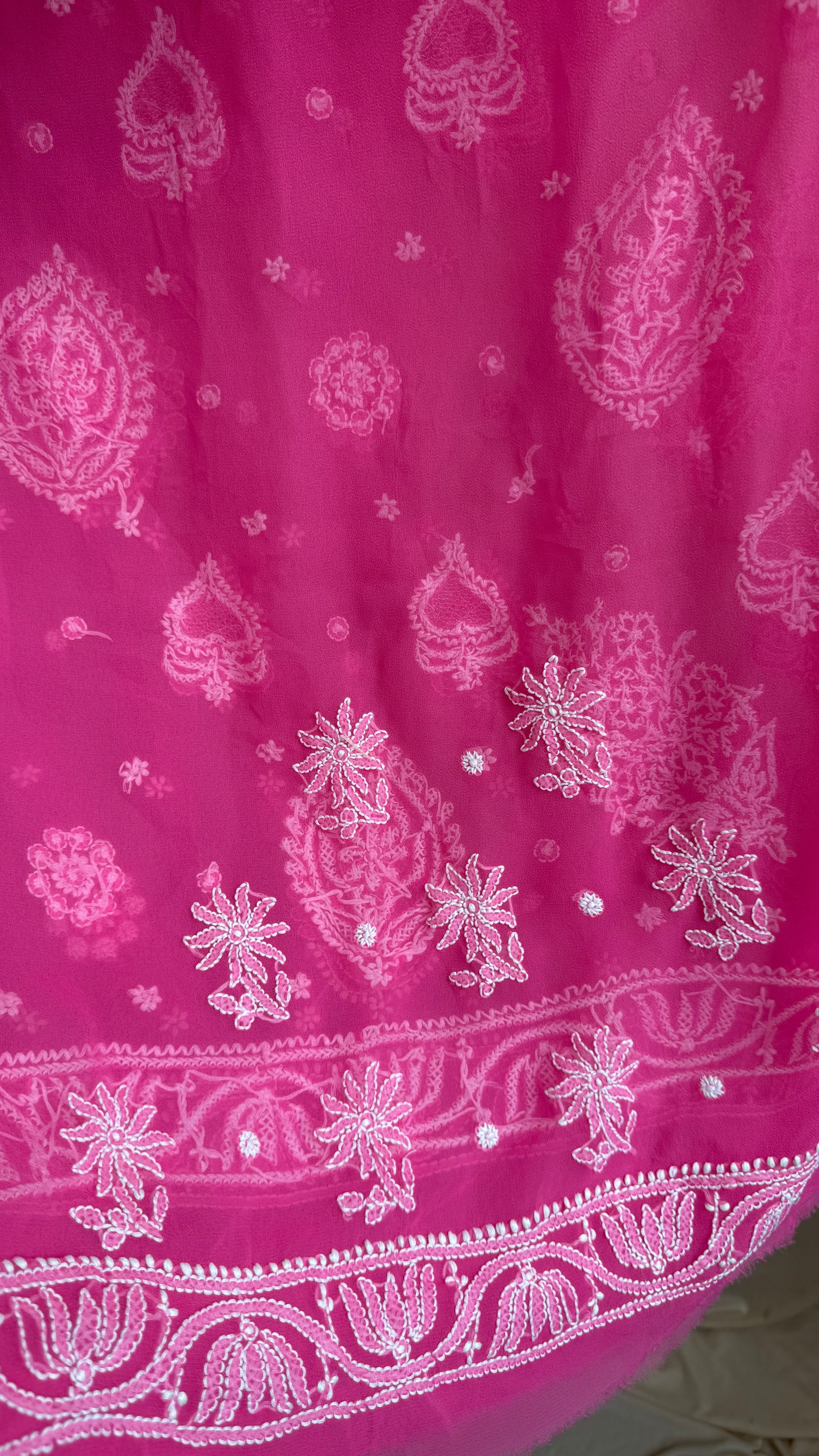 Georgette Chikankari saree in Hot Pink