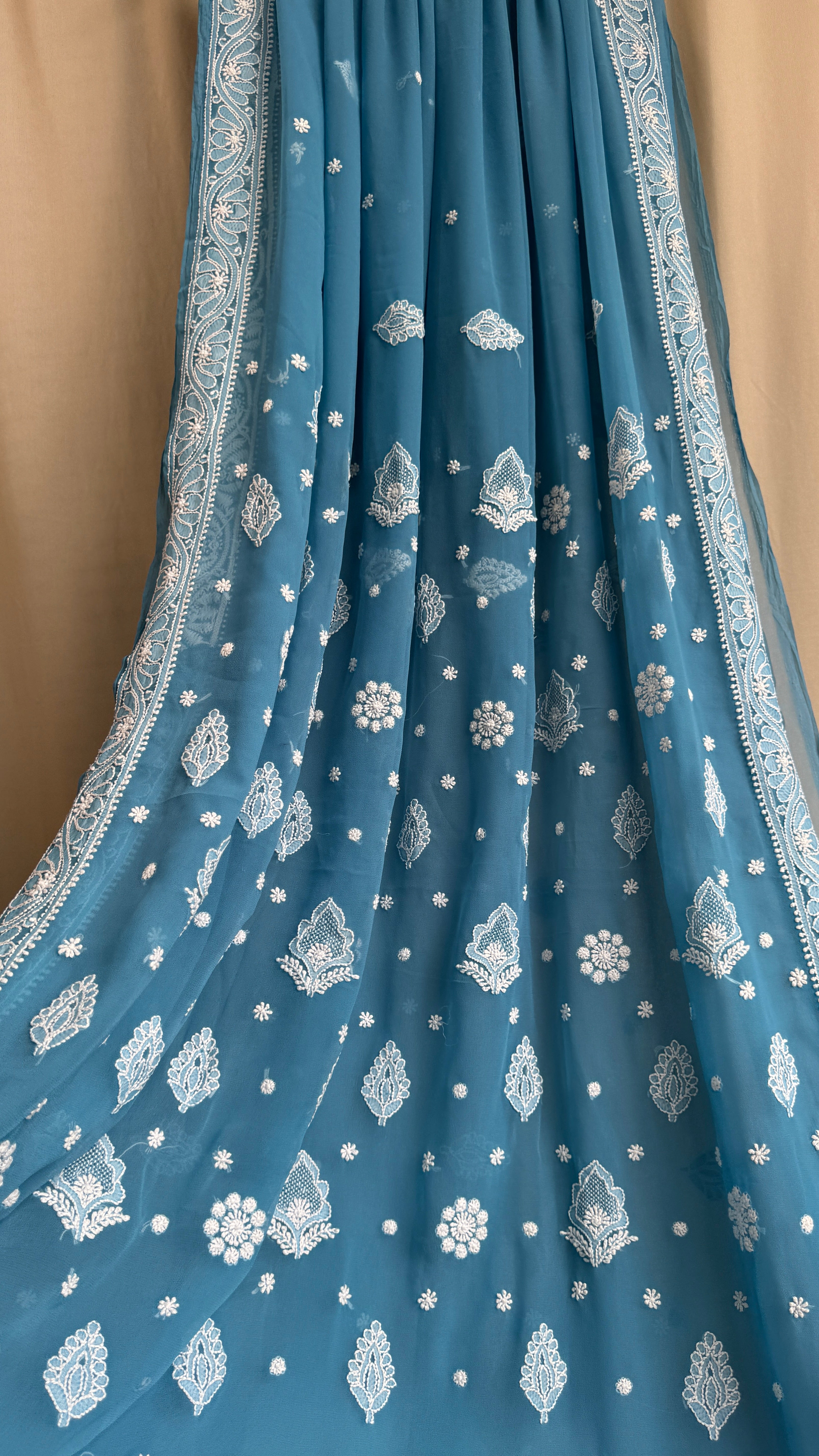 Georgette Chikankari saree in French Blue