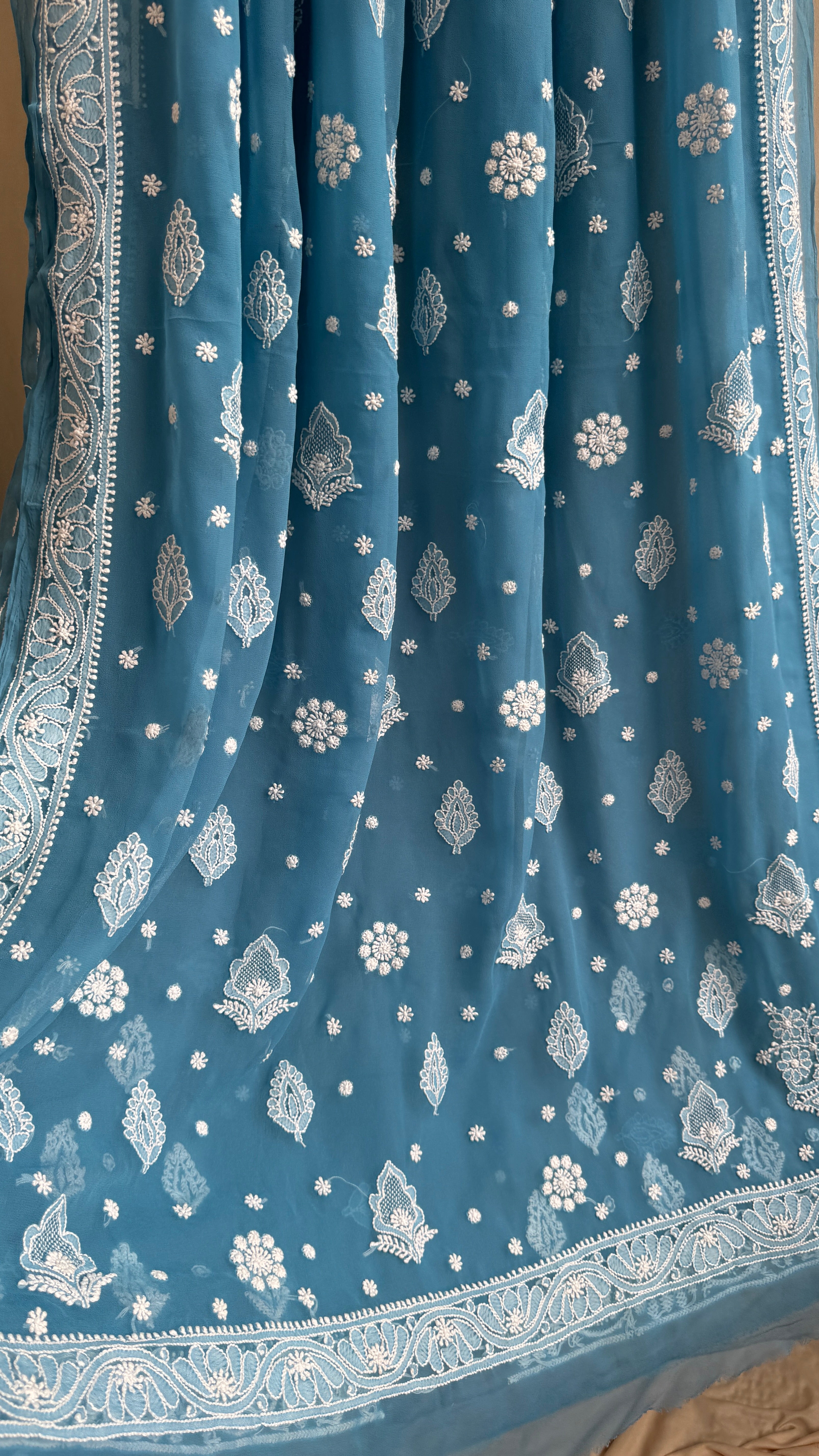 Georgette Chikankari saree in French Blue