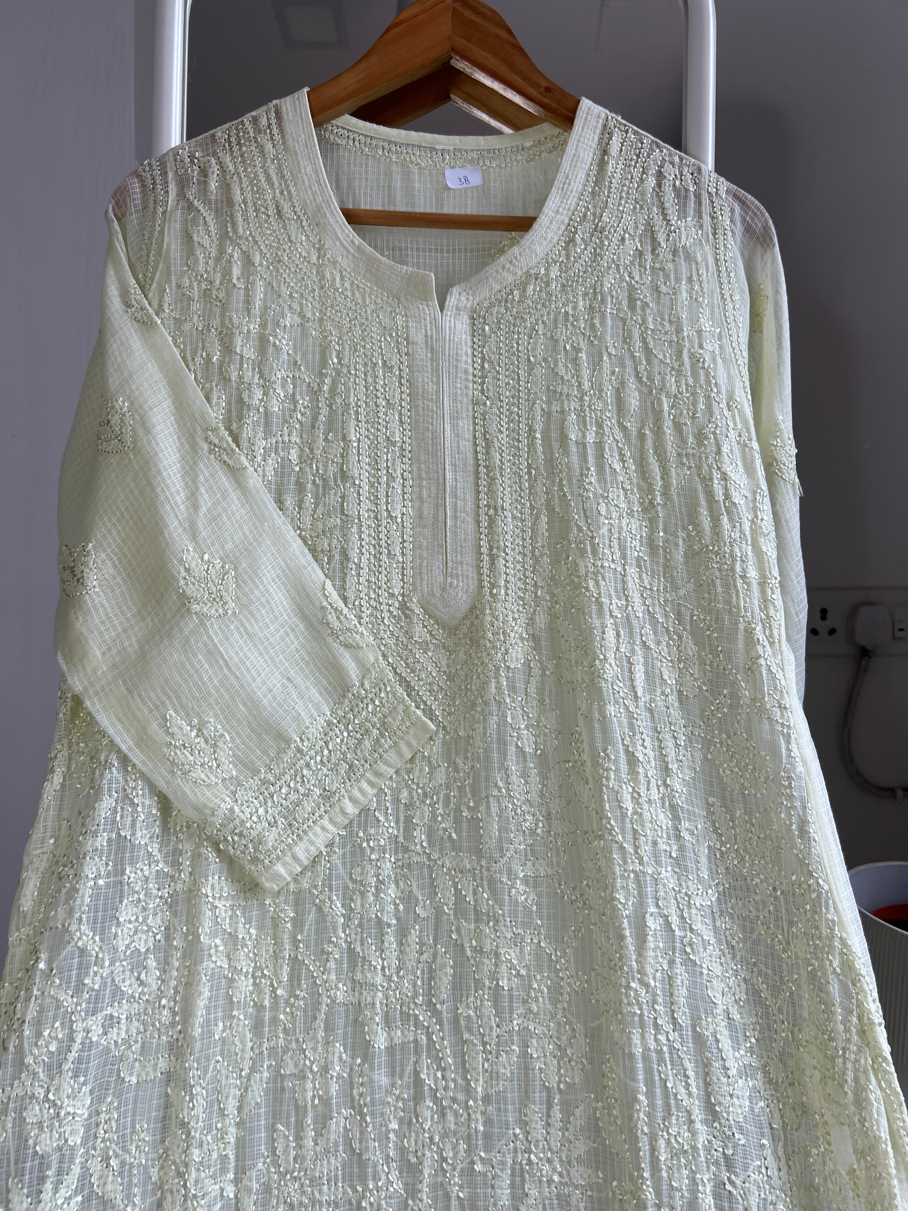 Kota Soft Cotton Chikankari Kurti - Green