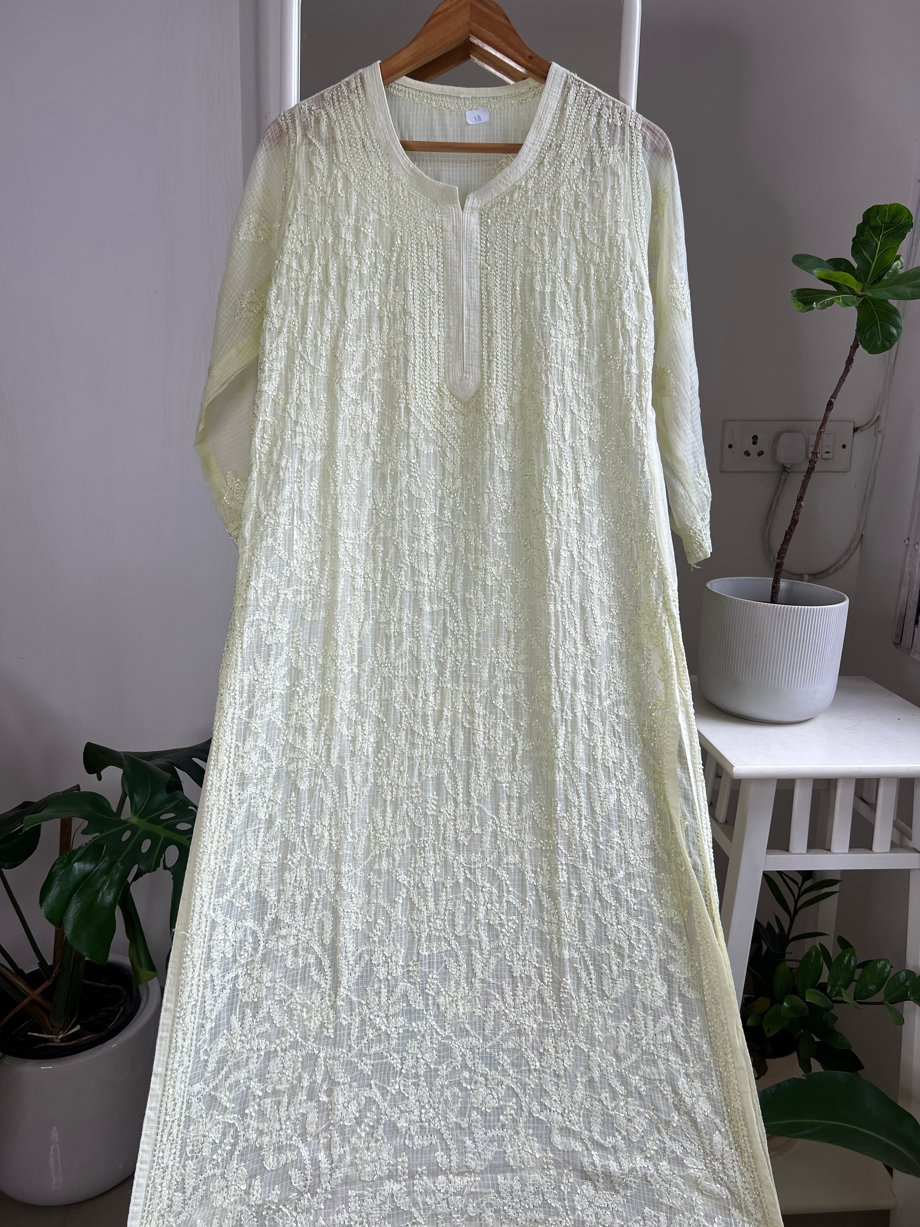 Kota Soft Cotton Chikankari Kurti - Green