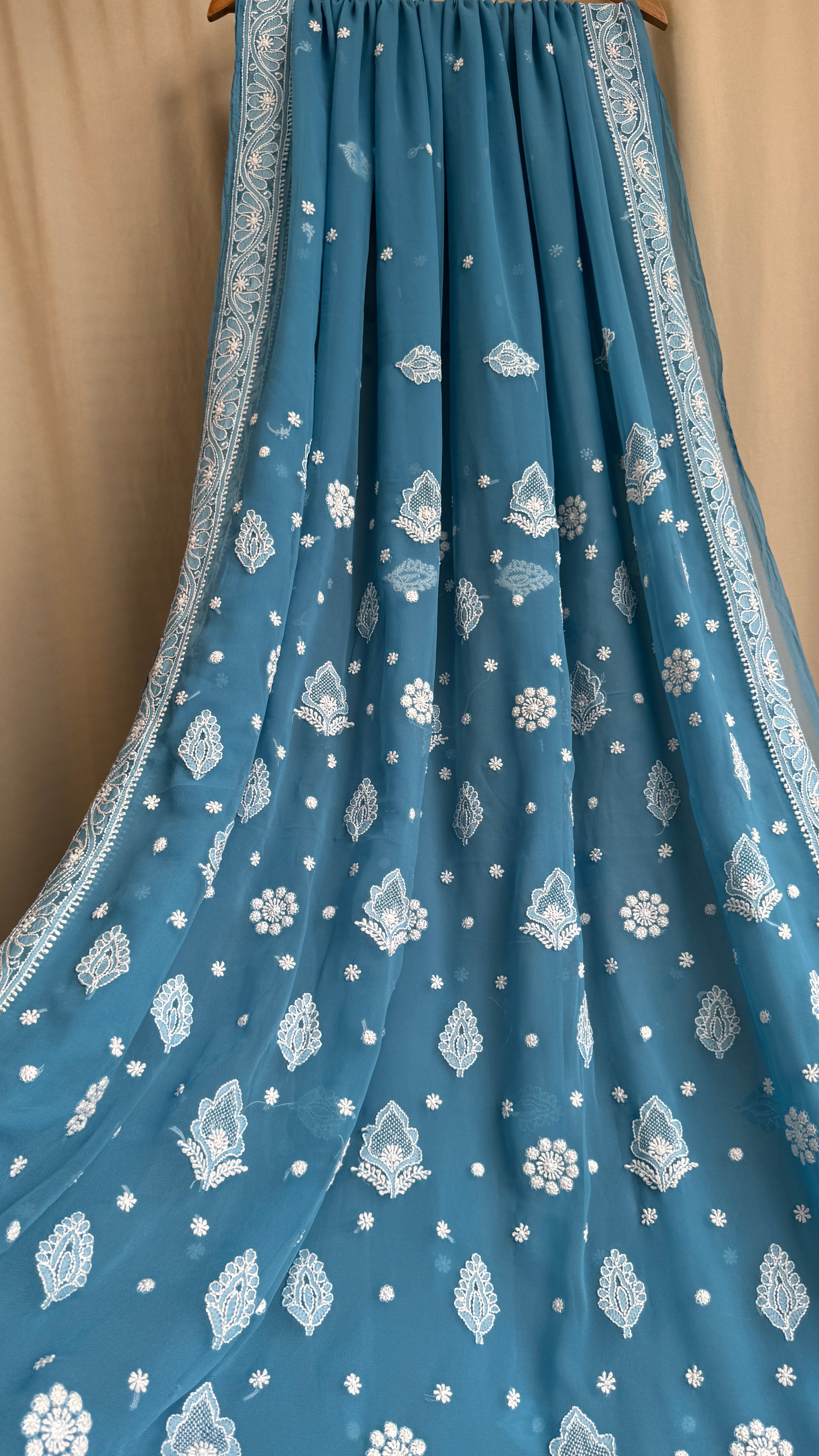 Georgette Chikankari saree in French Blue