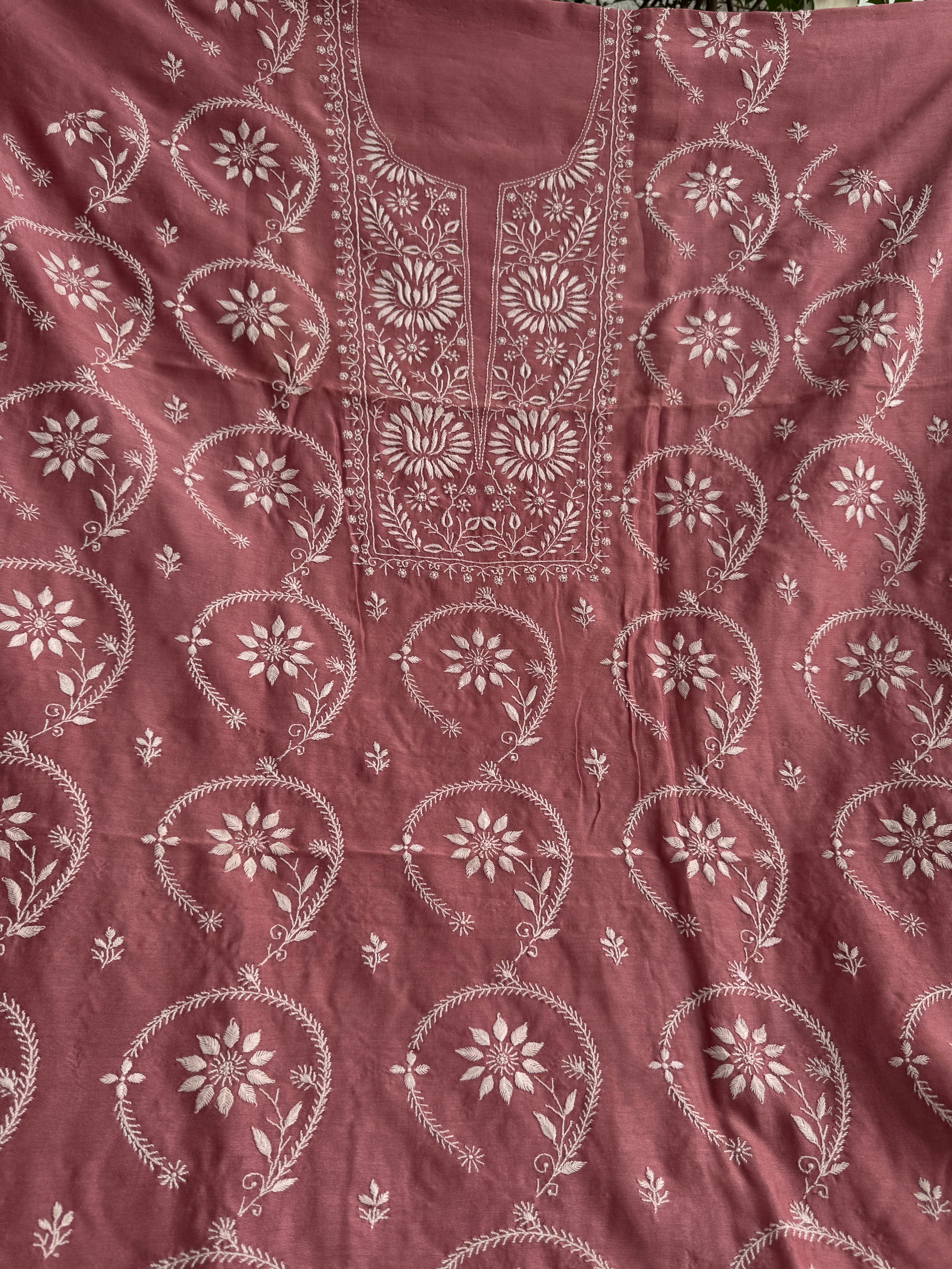 Chanderi Chikankari Length with Dupatta - Rosewood ARIAA CHIKANKARI 