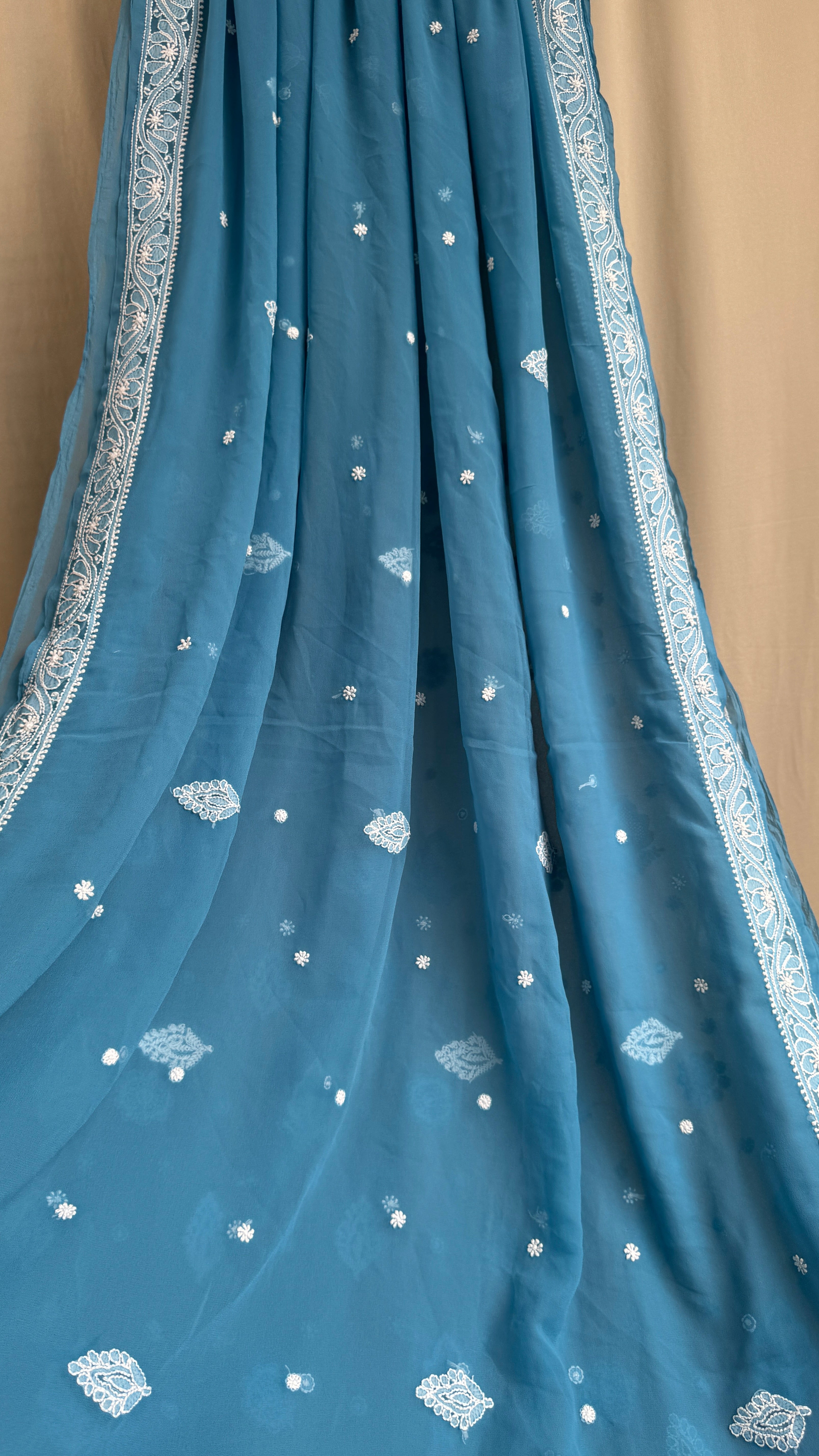 Georgette Chikankari saree in French Blue