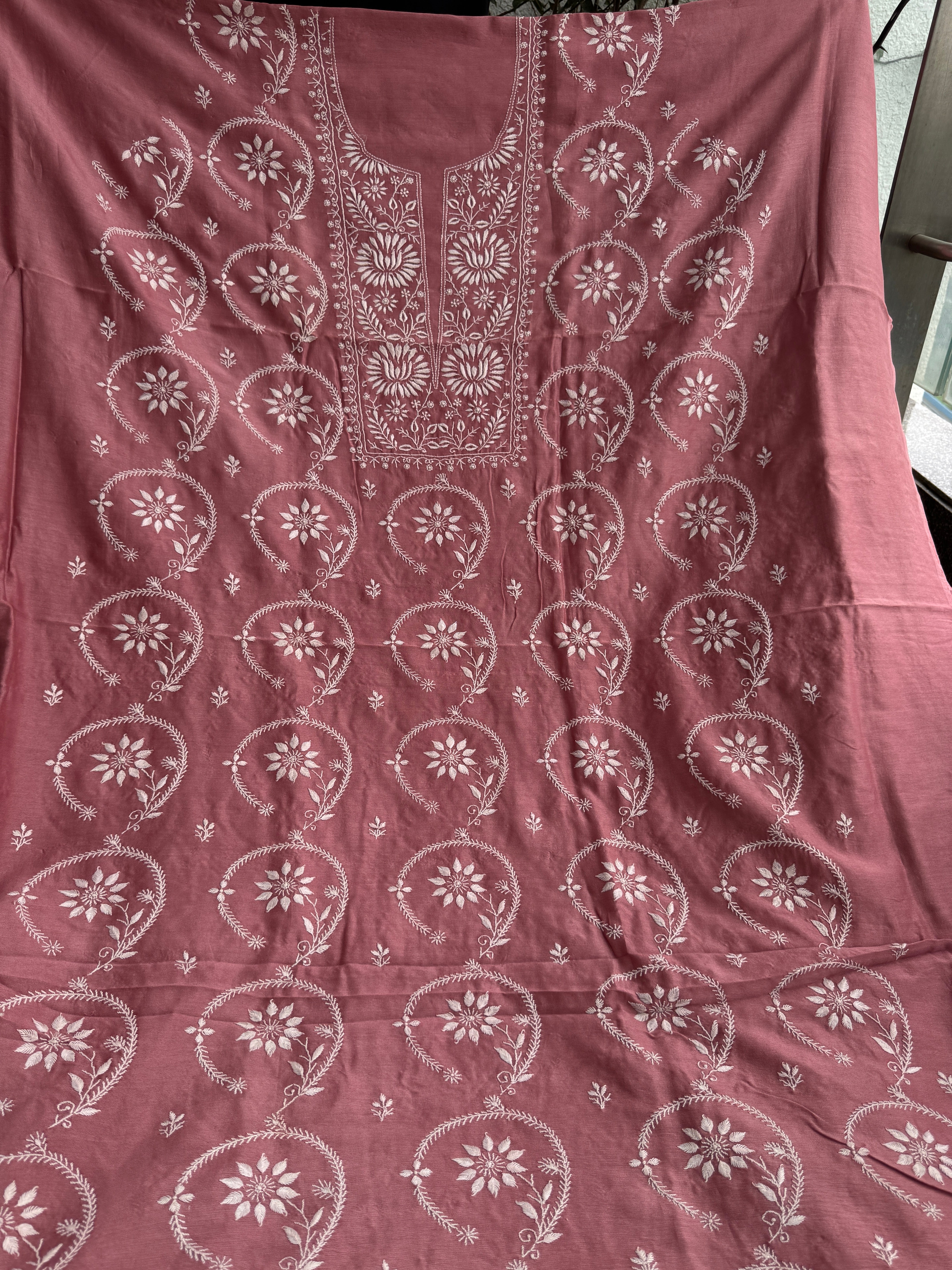Chanderi Chikankari Length with Dupatta - Rosewood ARIAA CHIKANKARI 