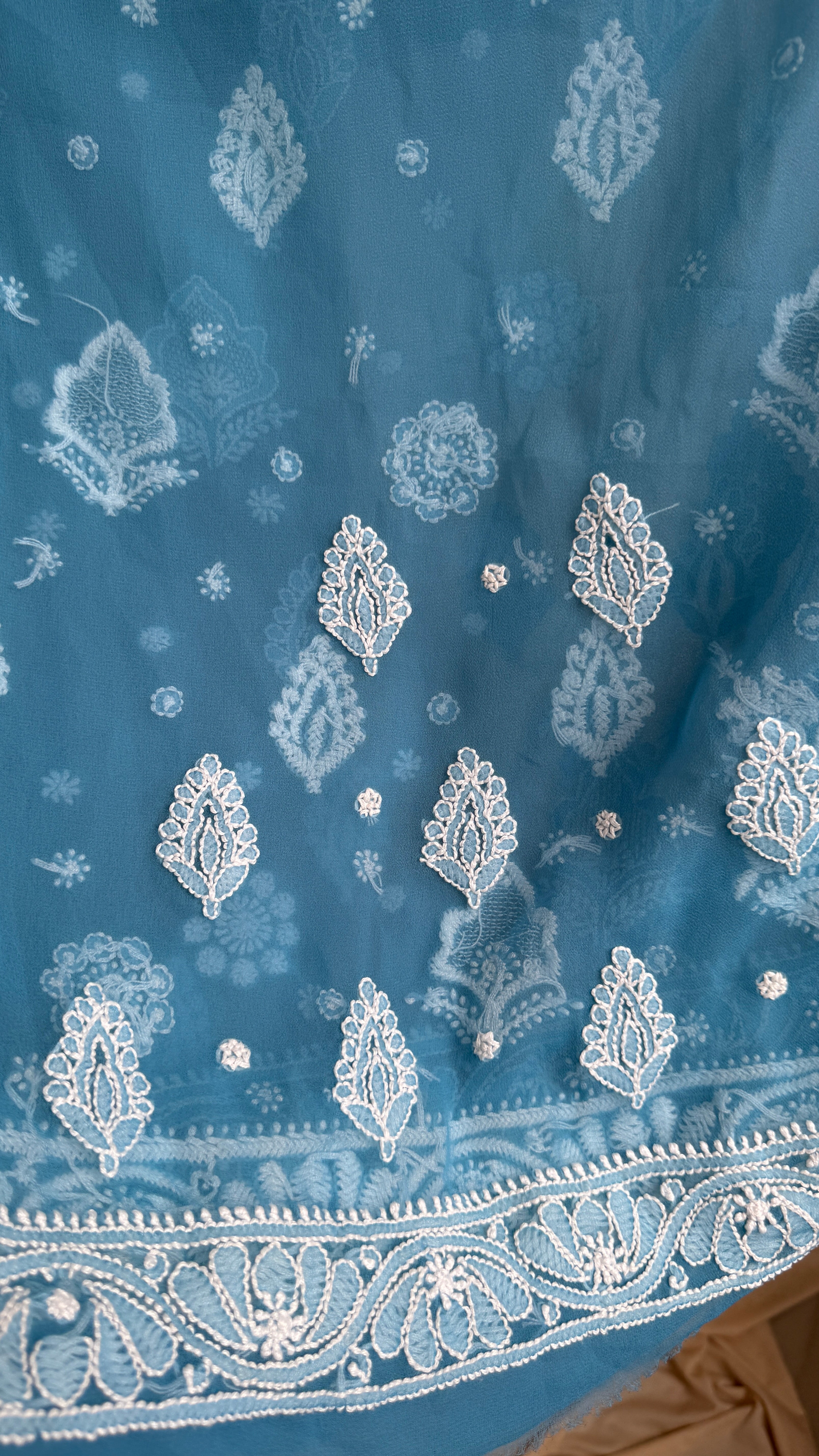 Georgette Chikankari saree in French Blue