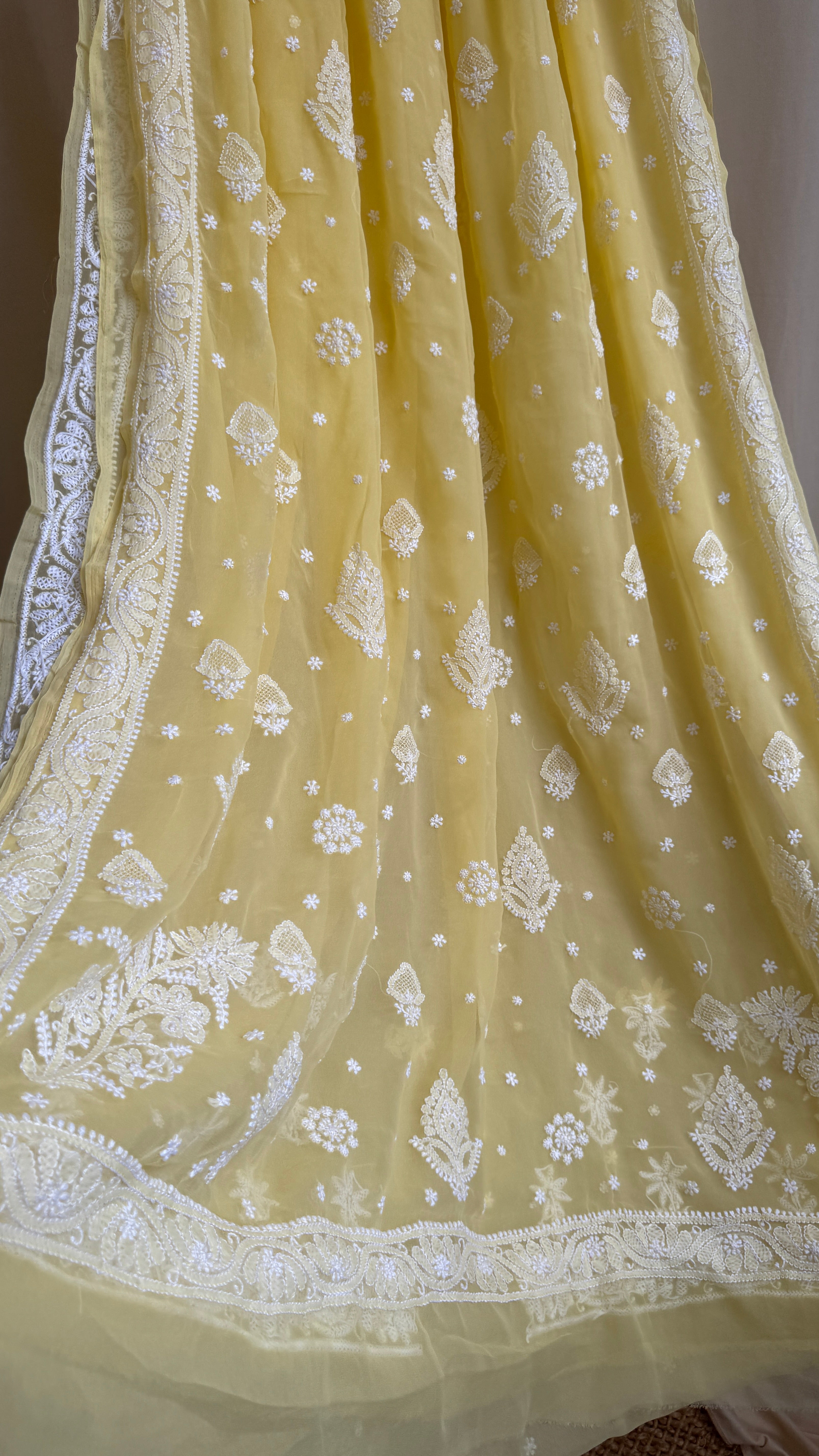 Georgette Chikankari saree in Yellow