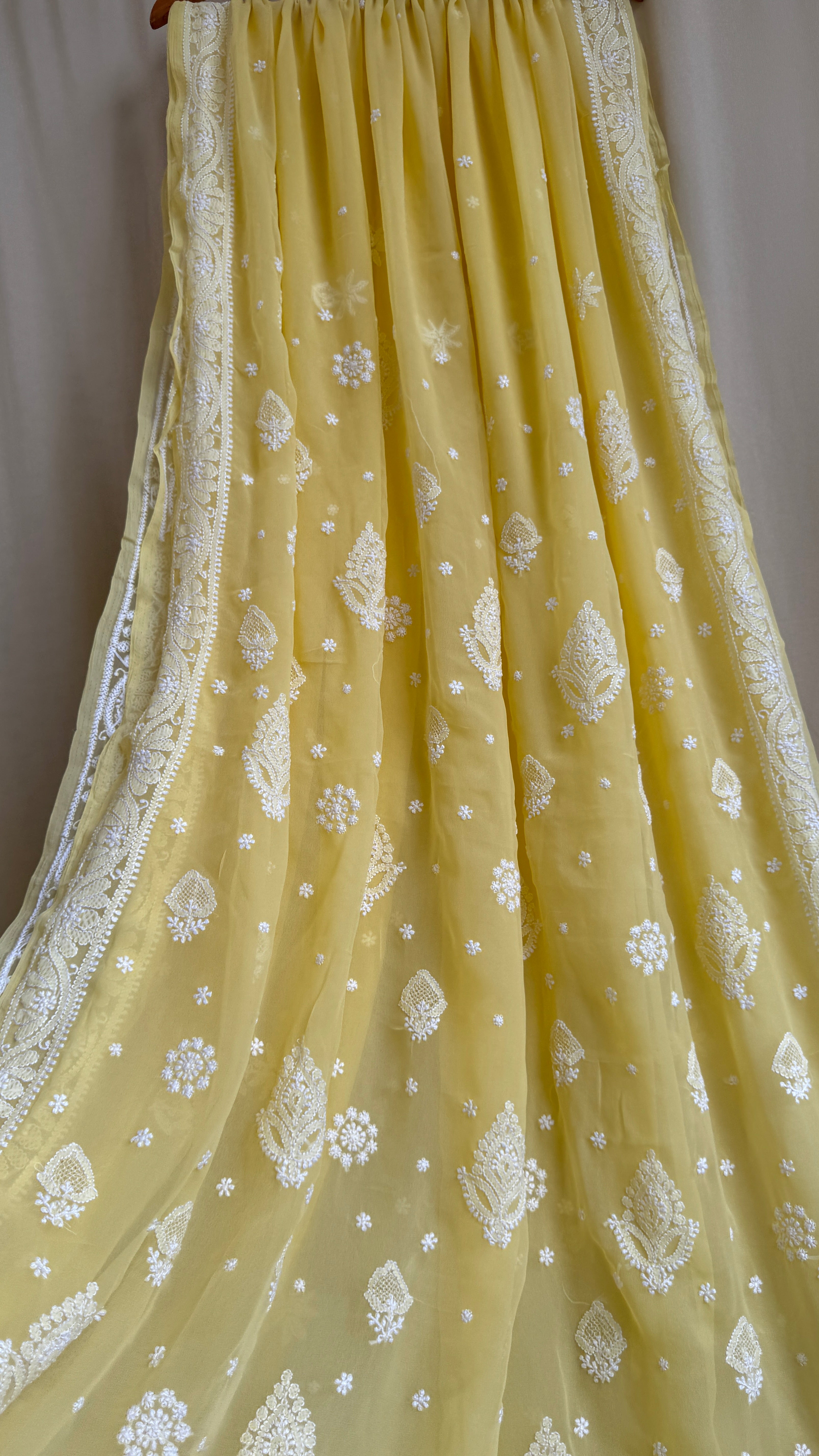 Georgette Chikankari saree in Yellow