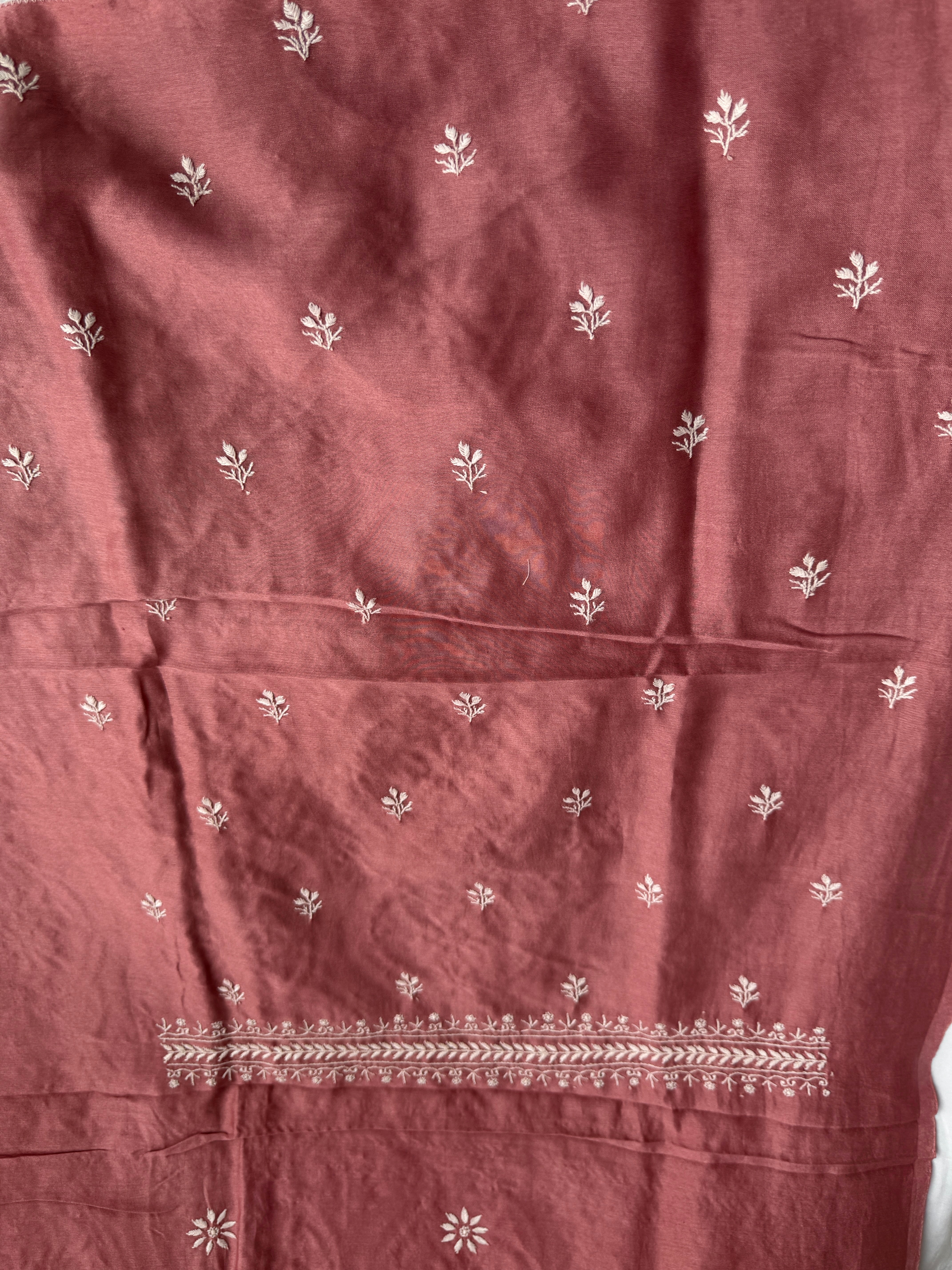 Chanderi Chikankari Length with Dupatta - Rosewood ARIAA CHIKANKARI 