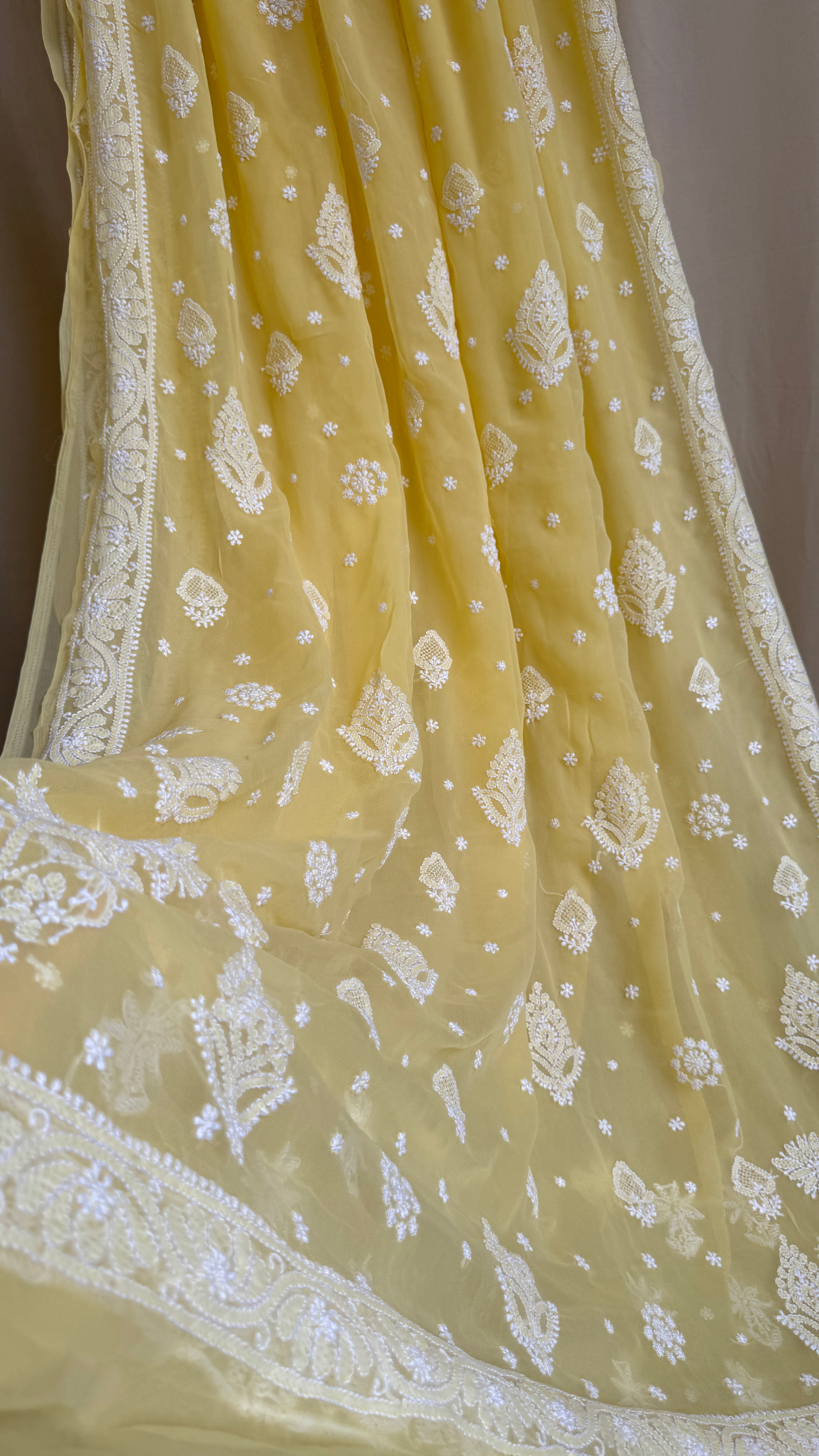 Georgette Chikankari saree in Yellow